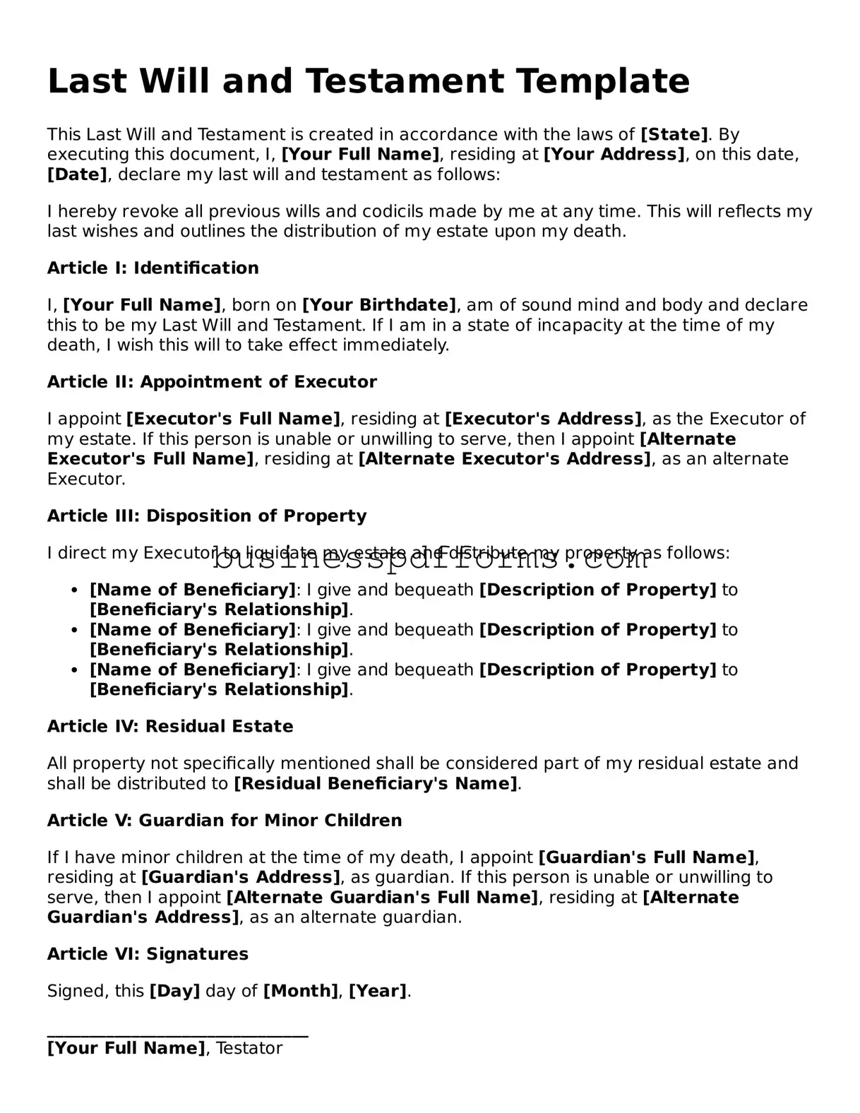 Attorney-Verified Last Will and Testament Template