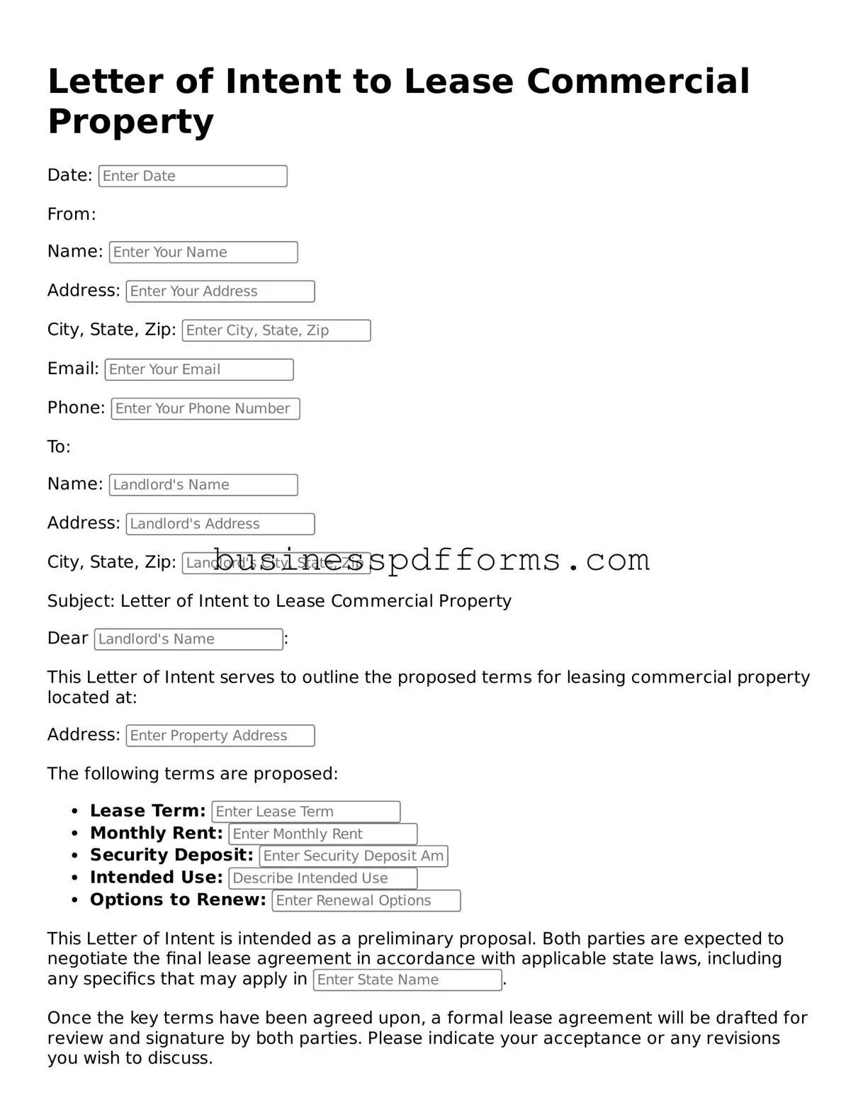 Attorney-Verified Letter of Intent to Lease Commercial Property Template