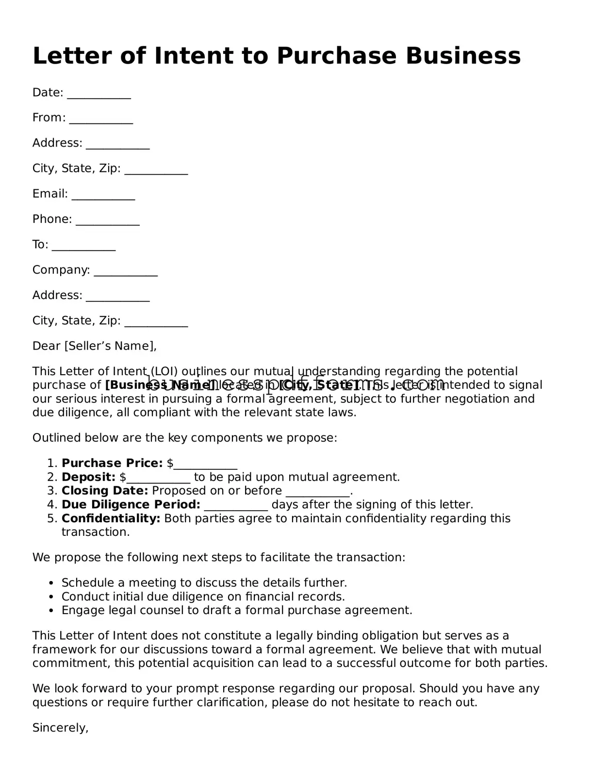 Attorney-Verified Letter of Intent to Purchase Business Template