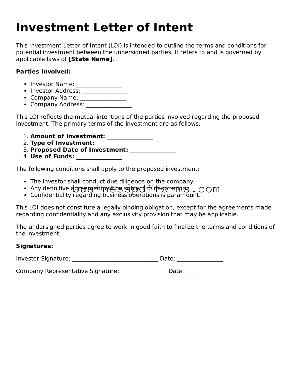 Attorney-Verified Investment Letter of Intent Template
