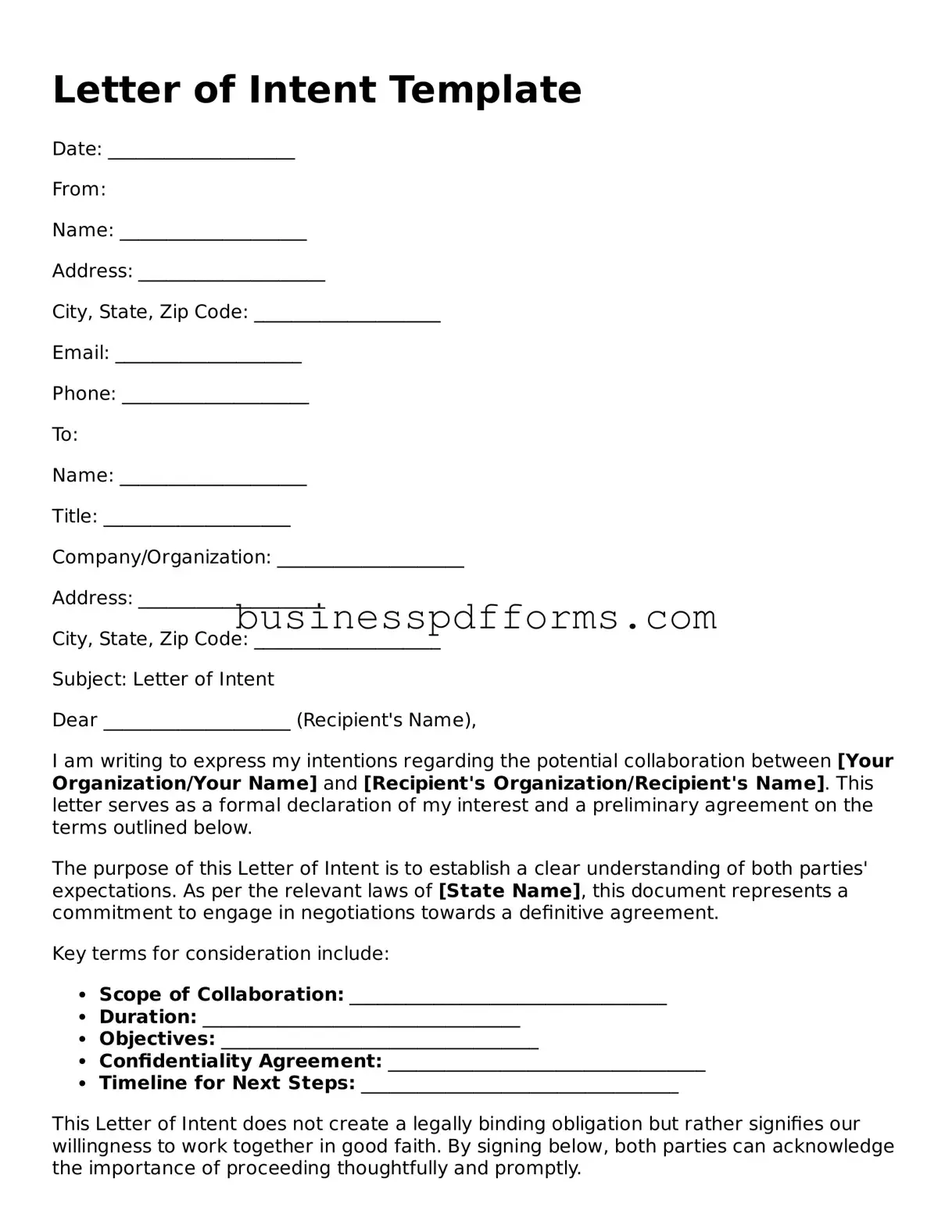 Attorney-Verified Letter of Intent Template