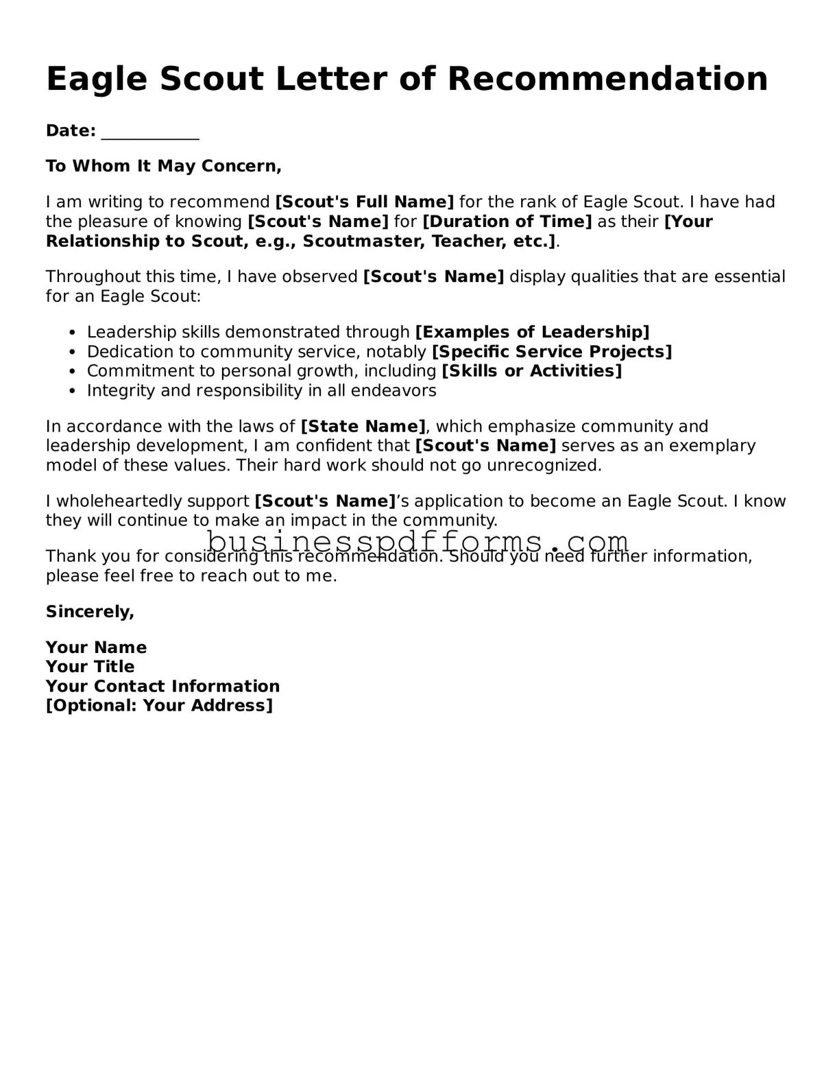 Attorney-Verified Eagle Scout Letter of Recommendation Template