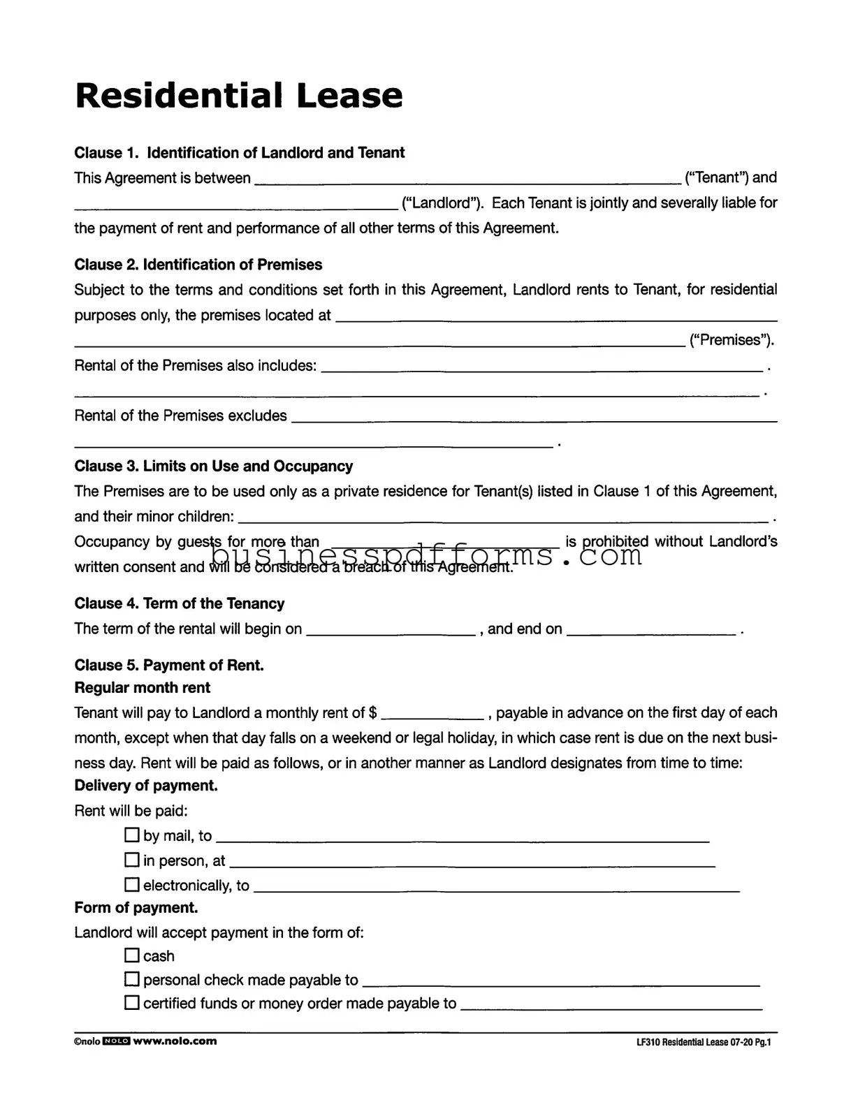 Fill in Your Lf310 Residential Lease Template