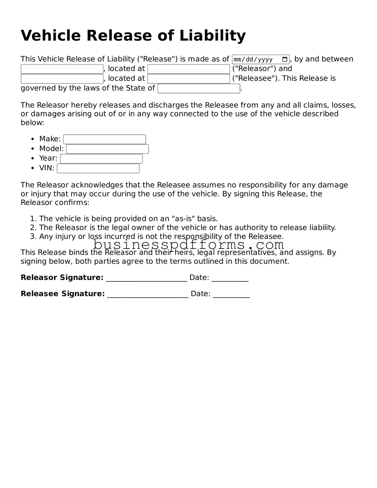 Attorney-Verified Vehicle Release of Liability Template