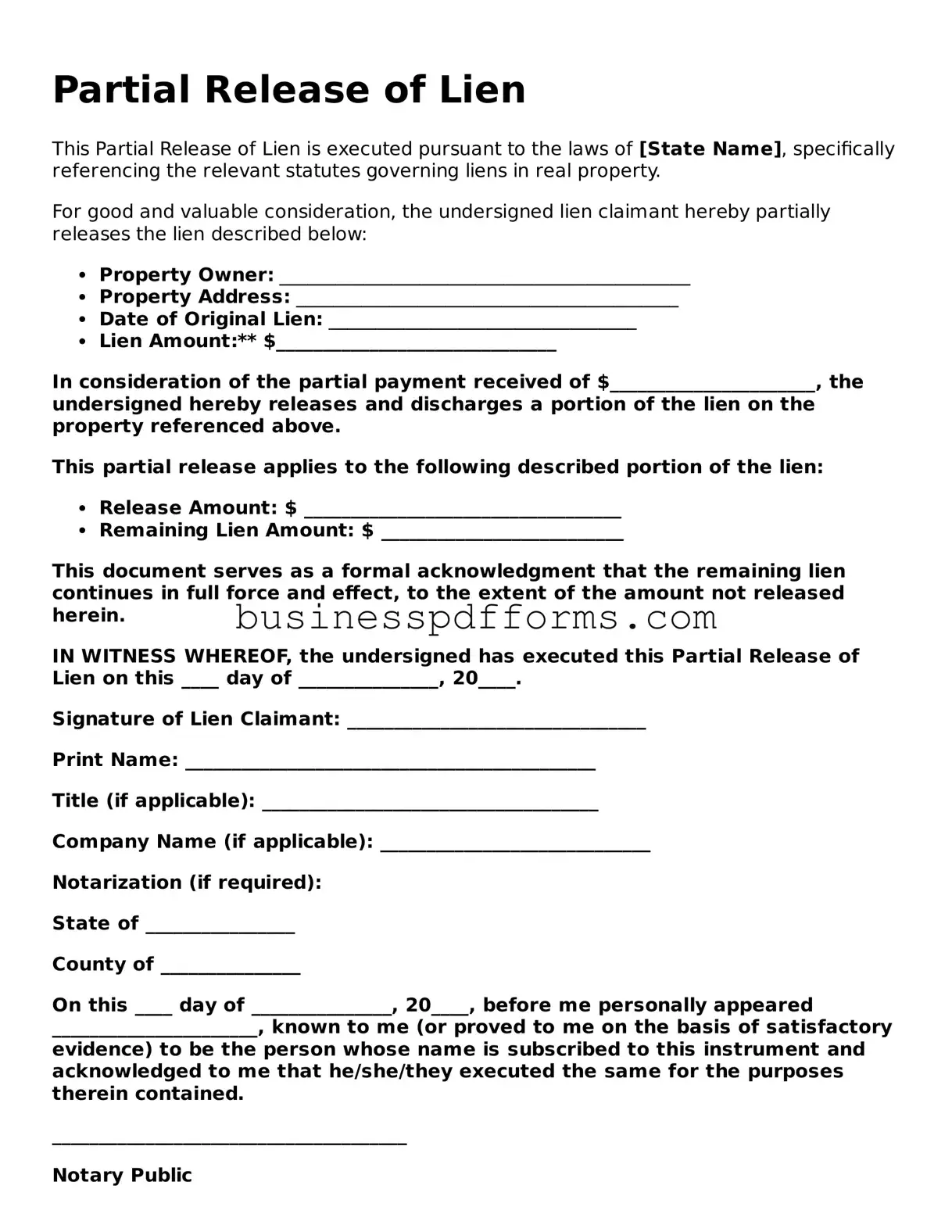 Attorney-Verified Partial Release of Lien Template