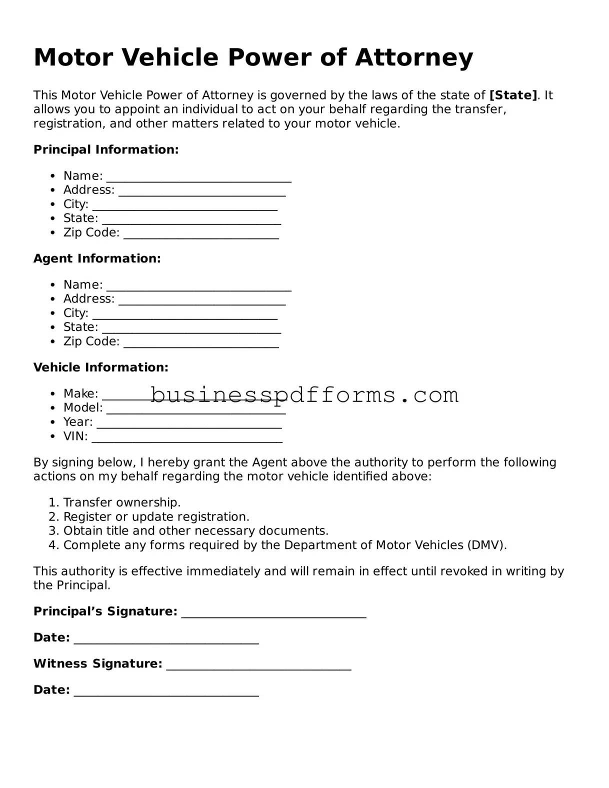 Attorney-Verified Motor Vehicle Power of Attorney Template