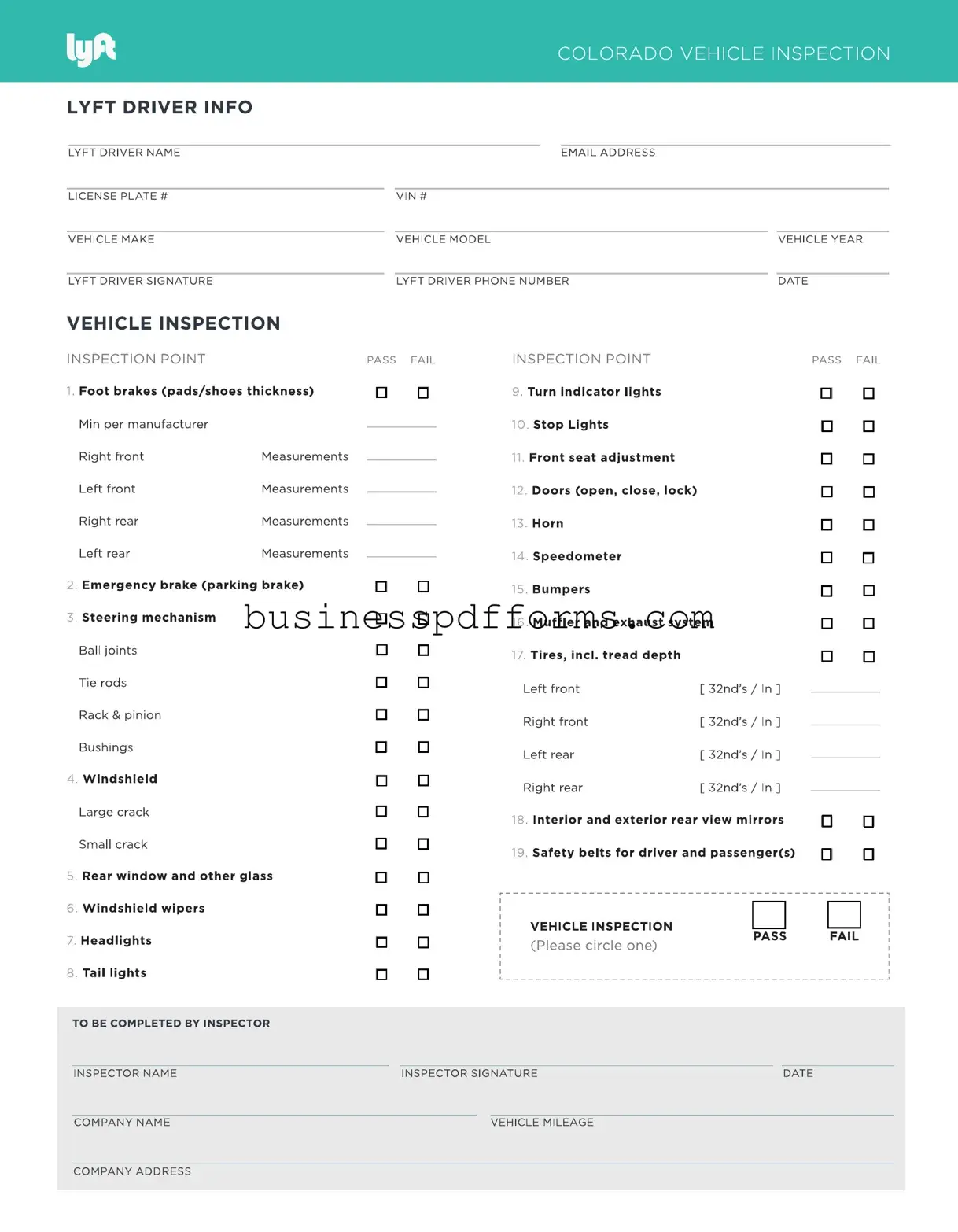 Fill in Your Lyft Inspection Template