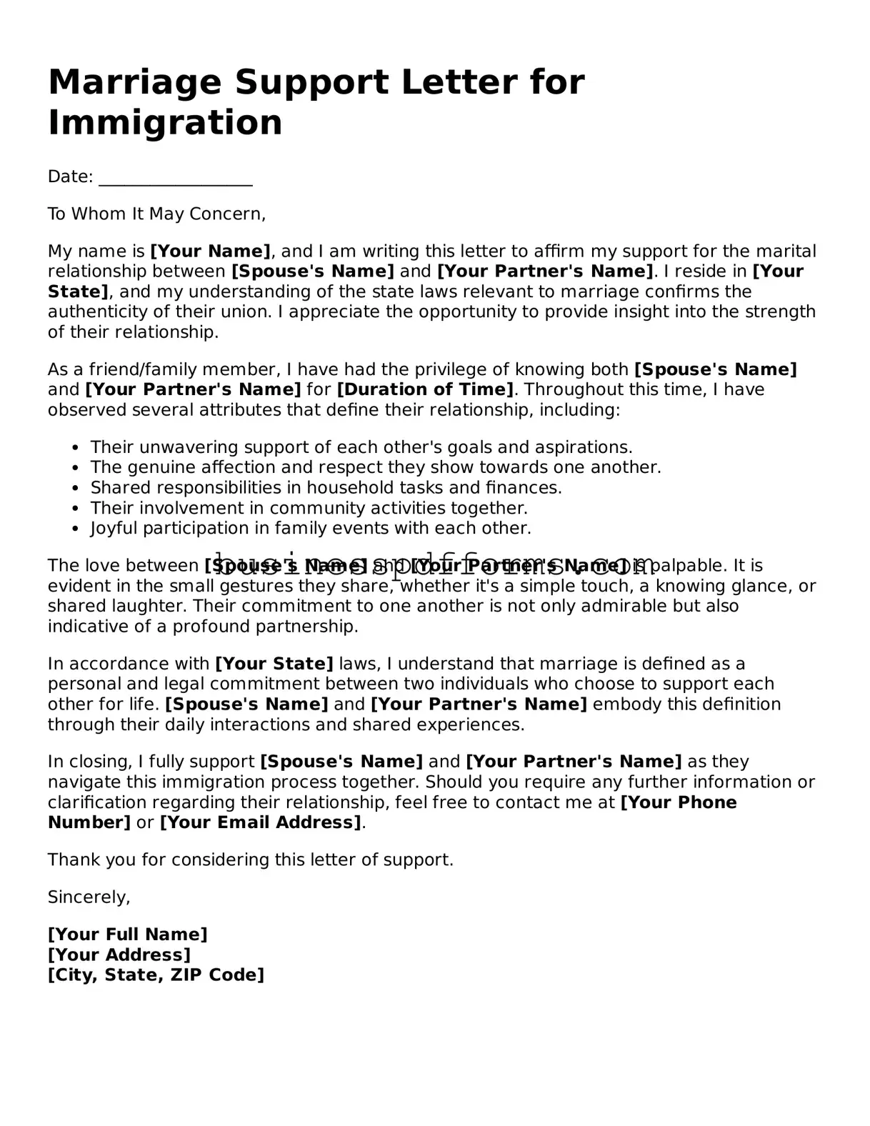 Attorney-Verified Marriage Support Letter for Immigration Template