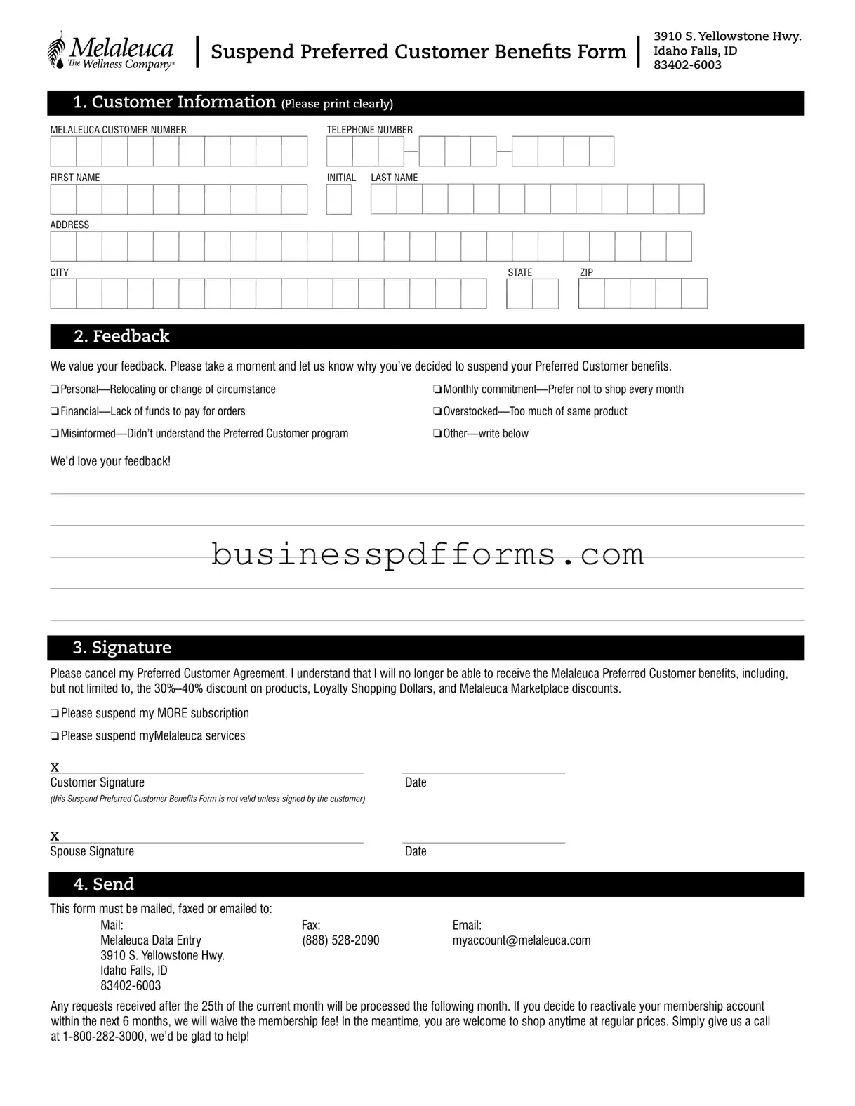 Fill in Your Melaleuca Cancellation Template