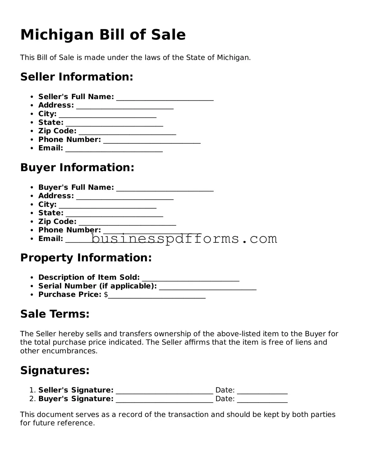 Free Michigan Bill of Sale Template