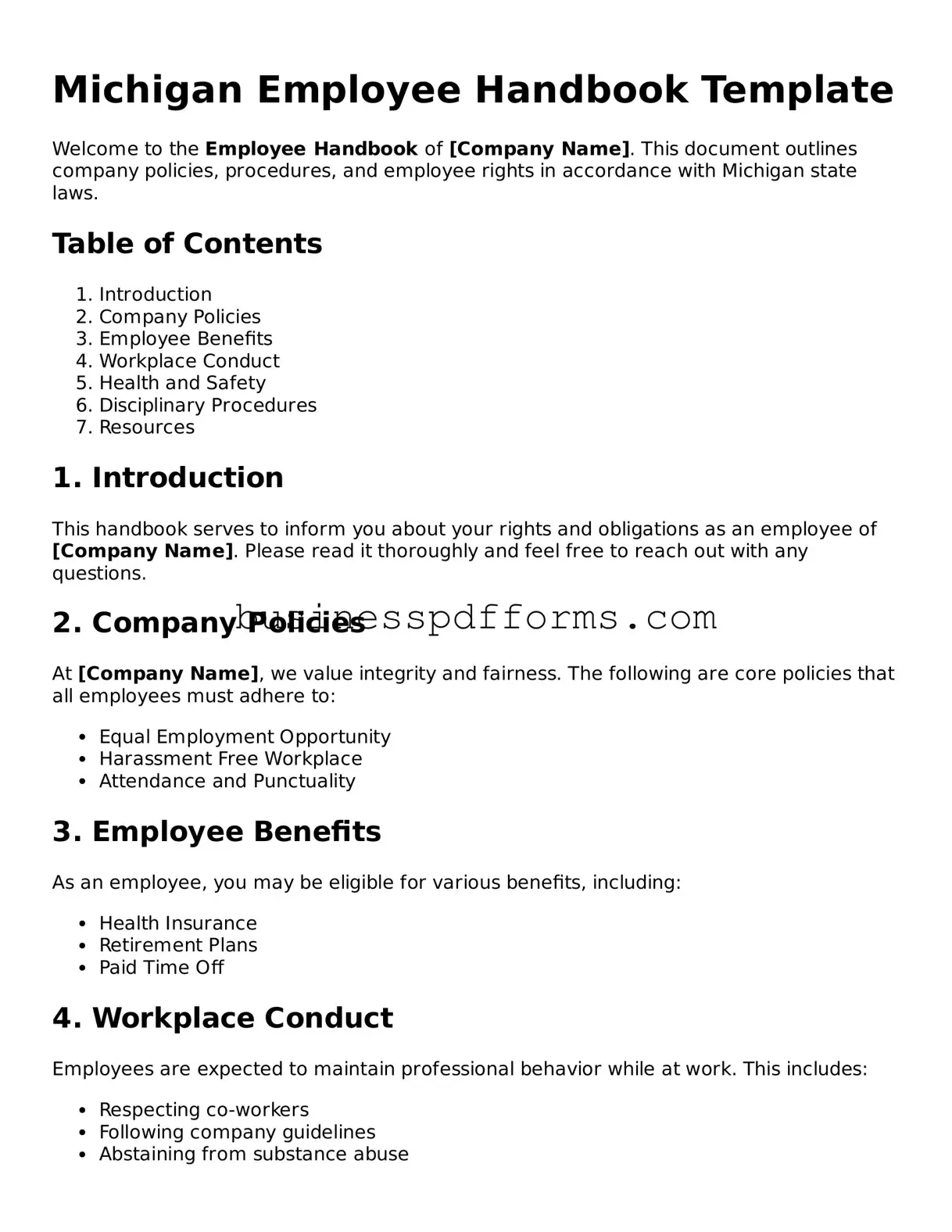 Free Michigan Employee Handbook Template