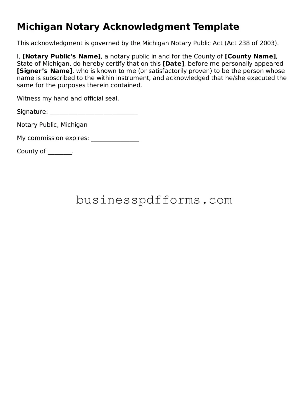 Free Michigan Notary Acknowledgement Template