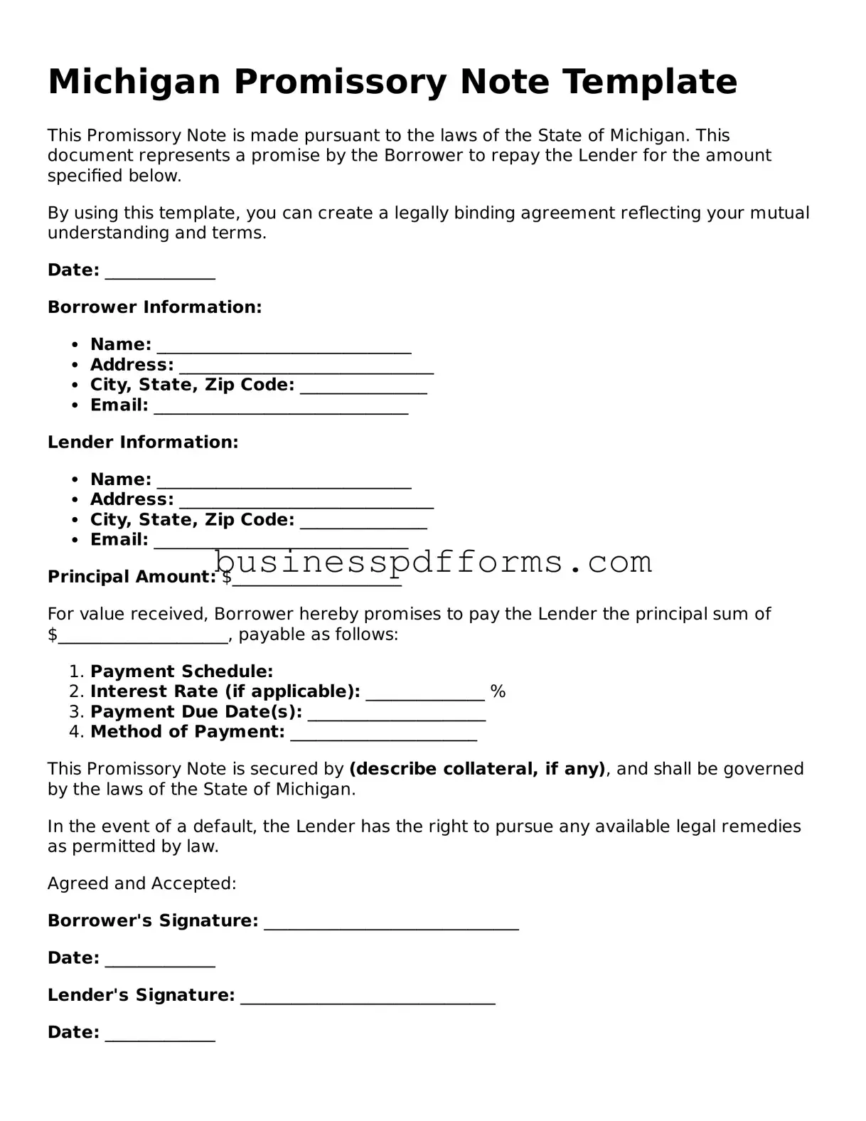 Free Michigan Promissory Note Template