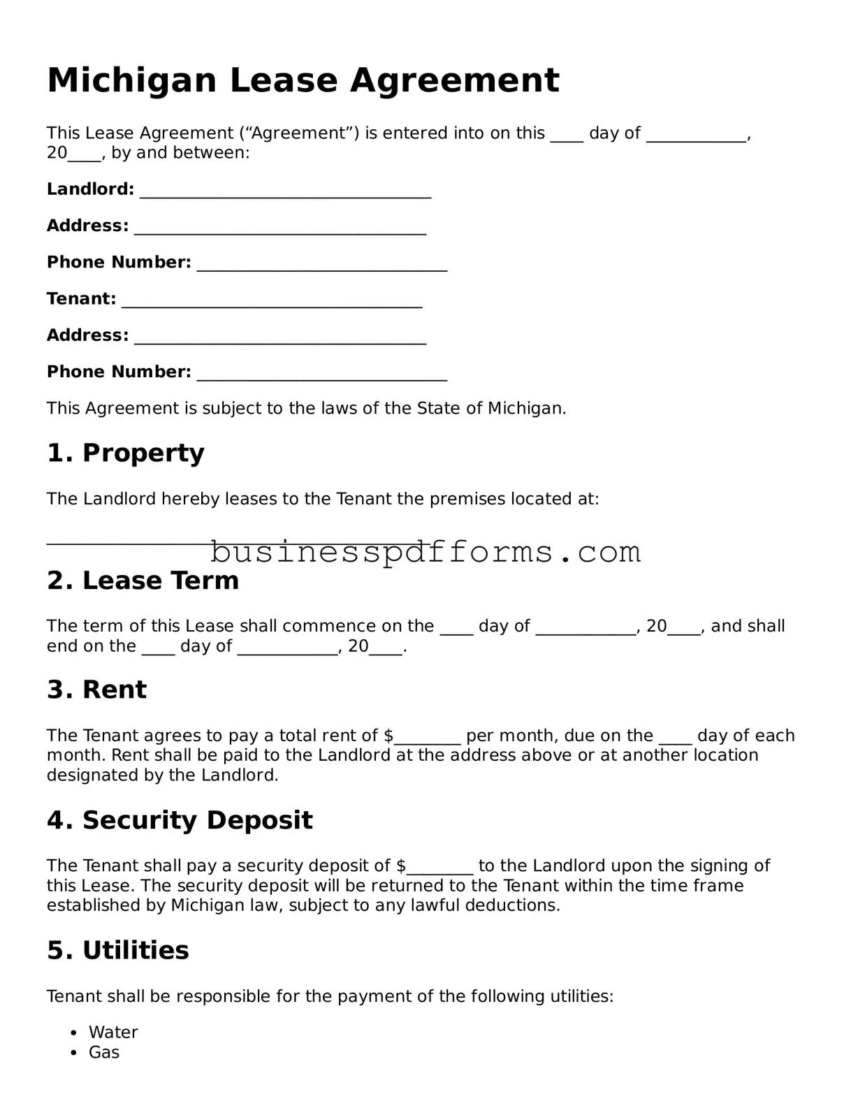 Free Michigan Lease Agreement Template
