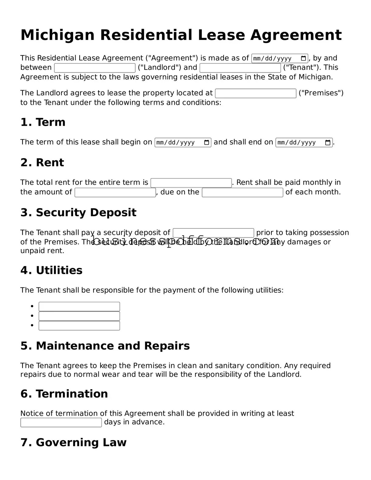 Free Michigan Residential Lease Agreement Template