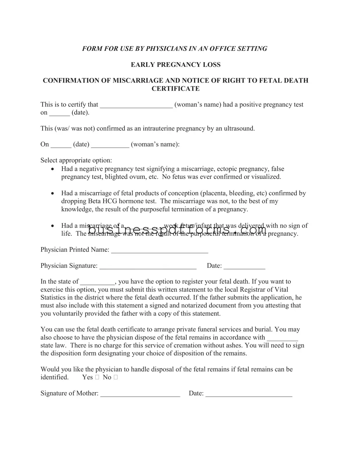 Fill in Your Miscarriage Discharge Paper Template