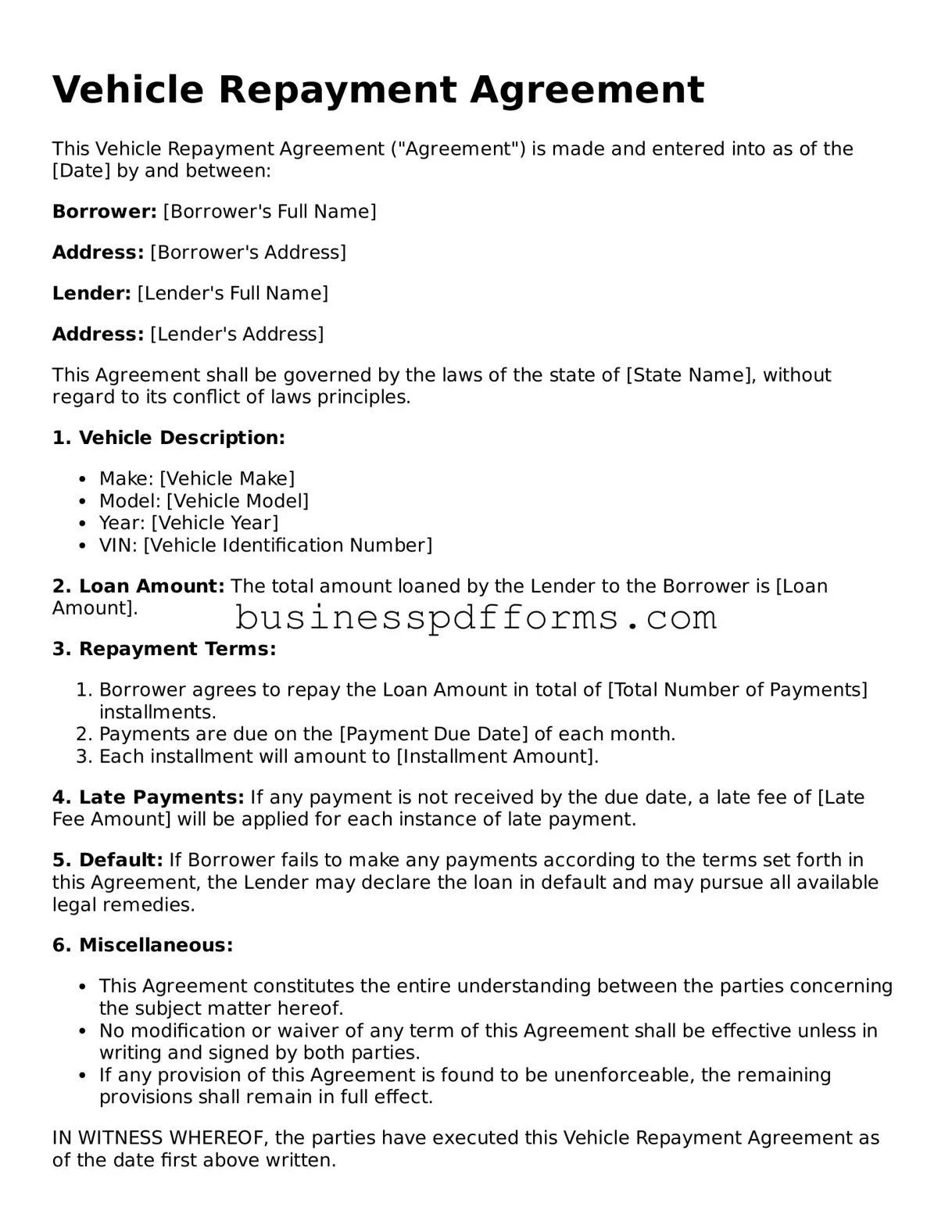 Attorney-Verified Vehicle Repayment Agreement Template