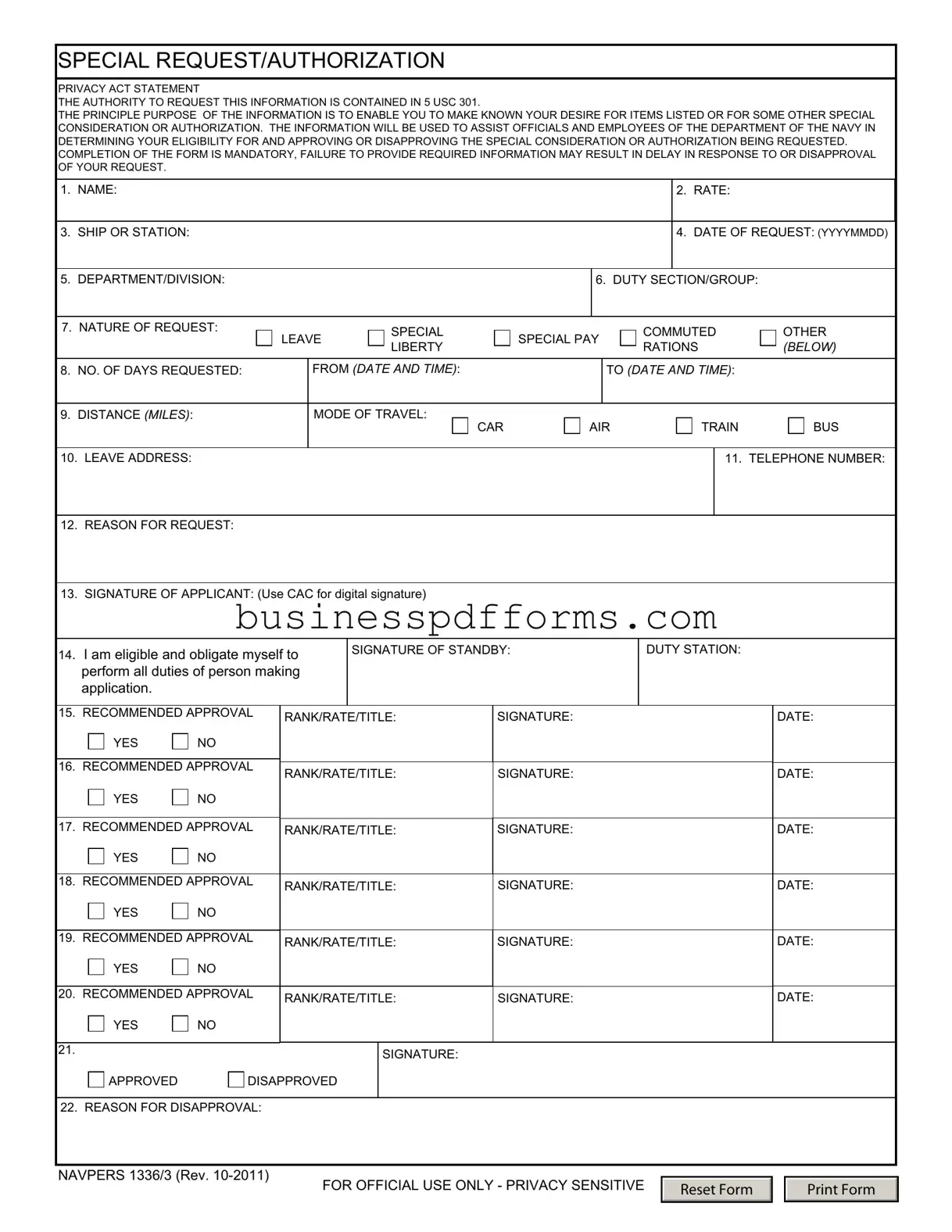 Fill in Your Navpers 1336 3 Template