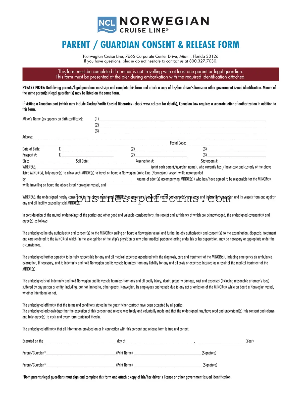 Fill in Your NCL Parental Consent Template