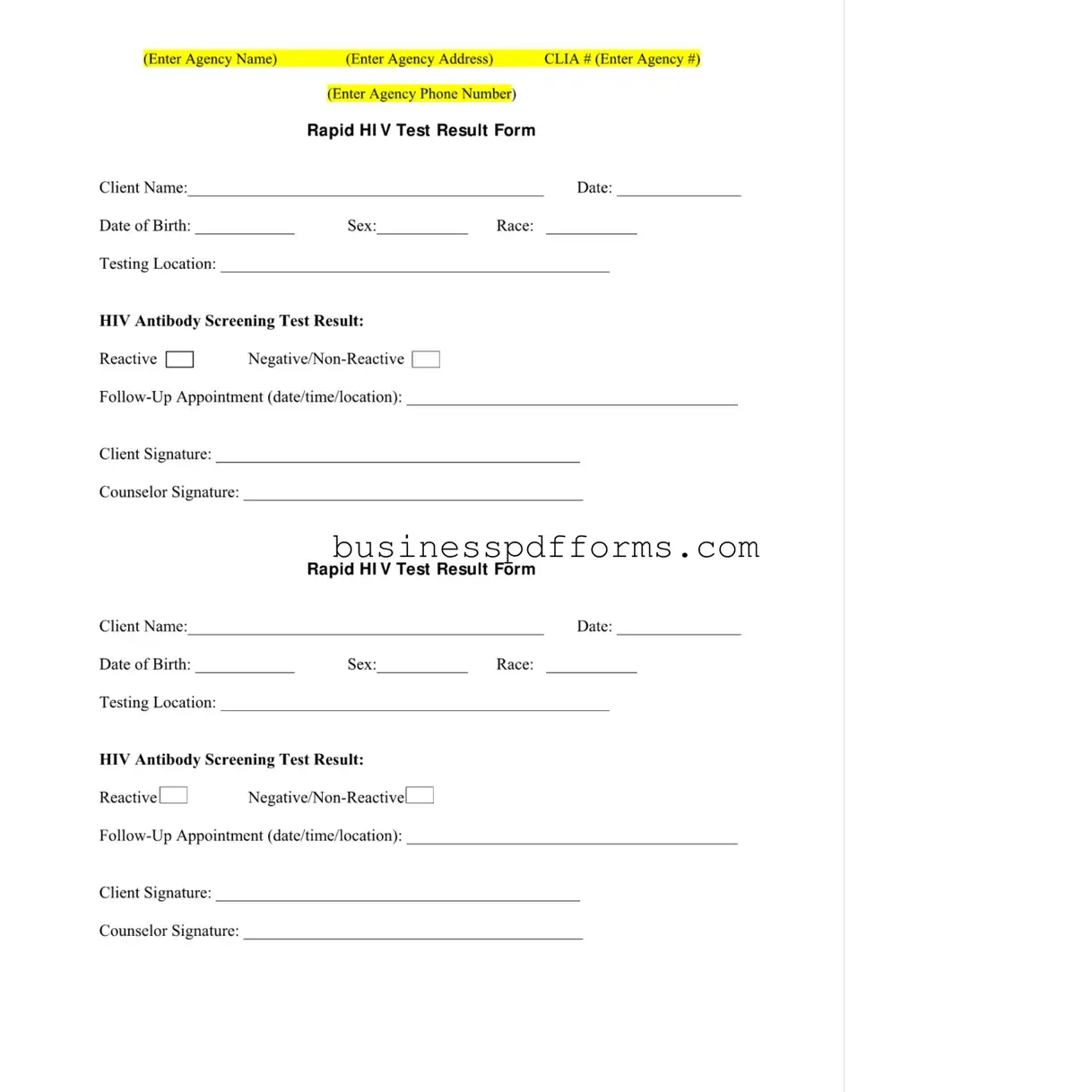 Fill in Your Negative Hiv Test Template