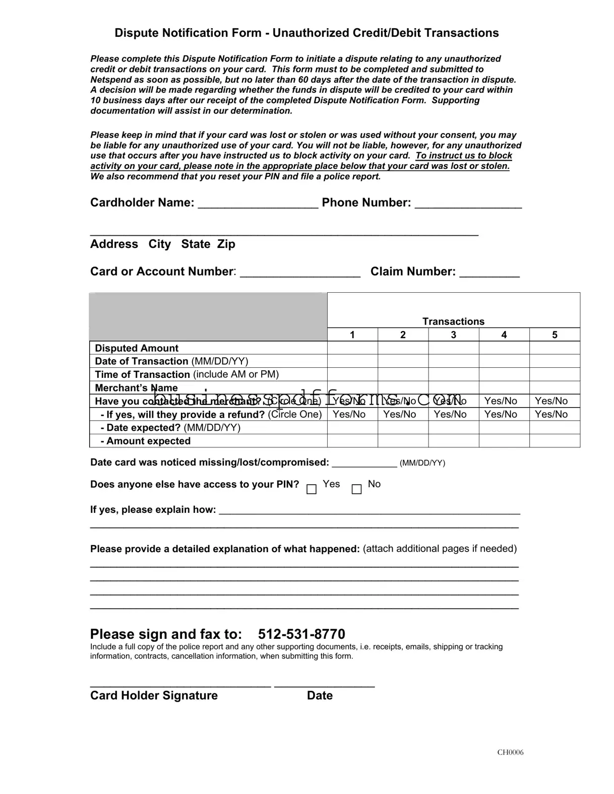 Fill in Your Netspend Dispute Template