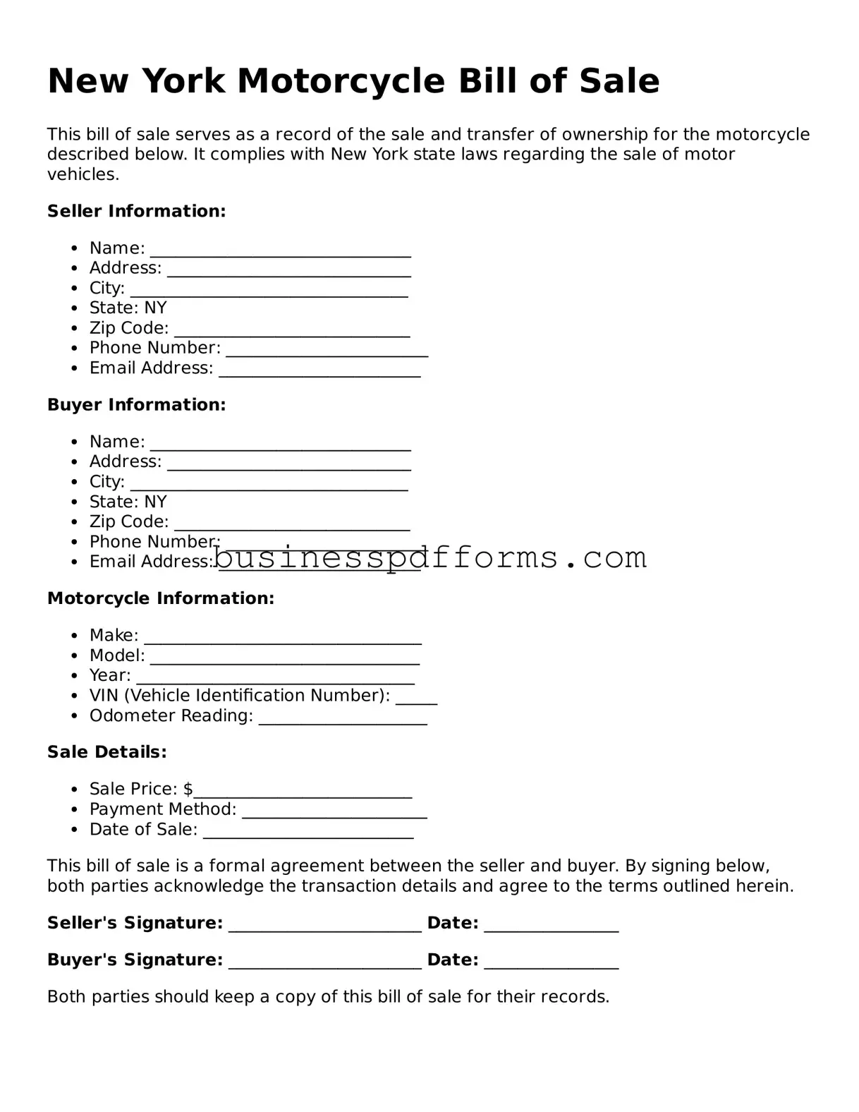 Free New York Motorcycle Bill of Sale Template