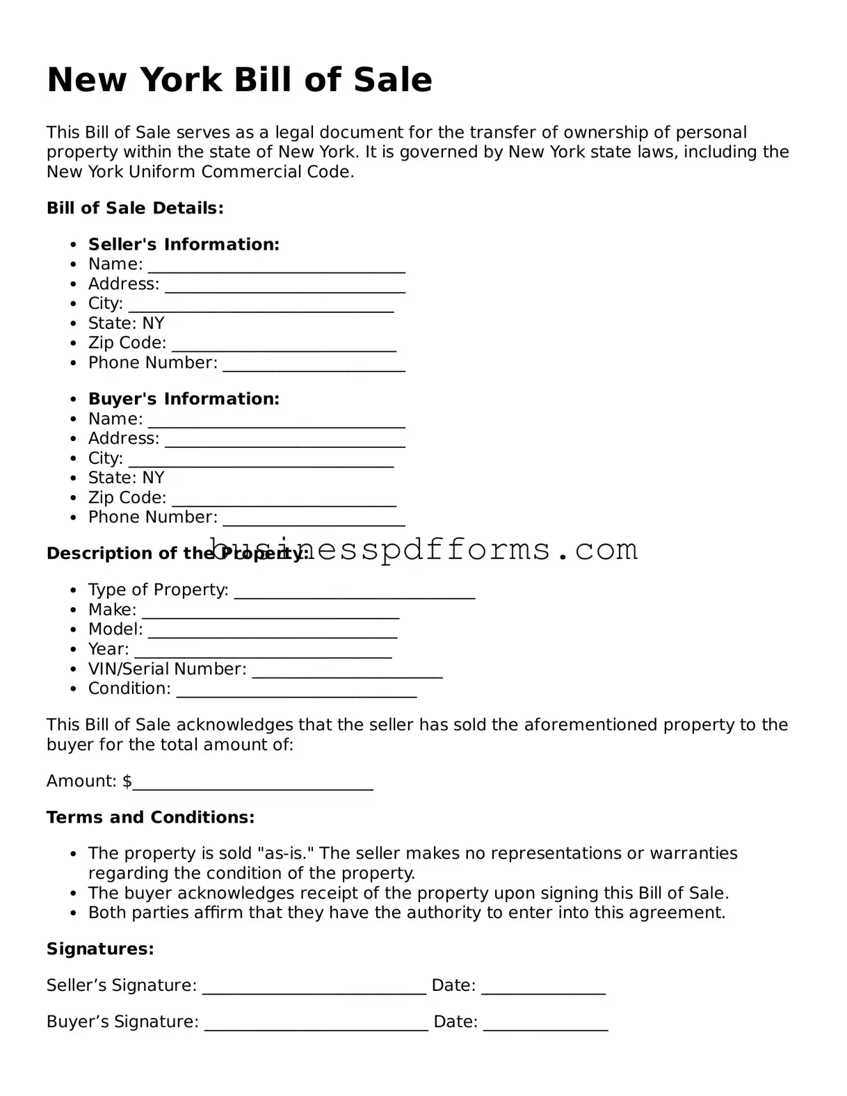 Free New York Bill of Sale Template