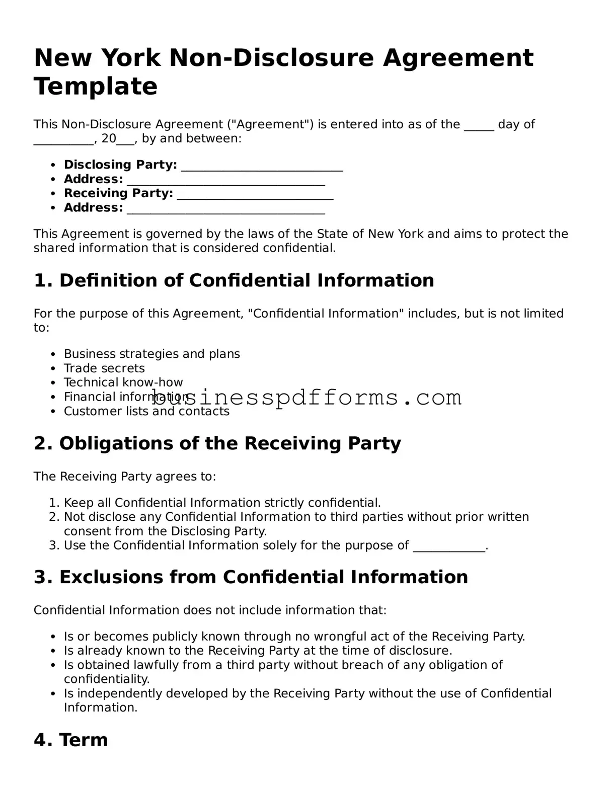 Free New York Non-disclosure Agreement Template