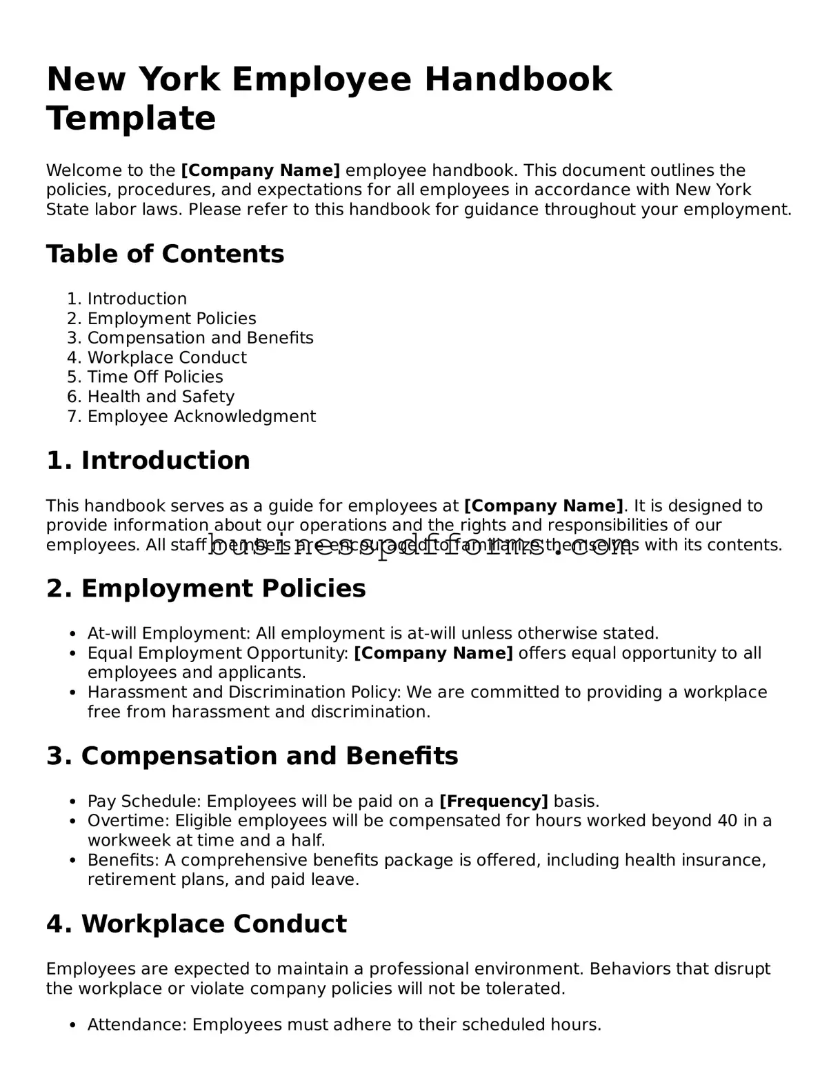Free New York Employee Handbook Template