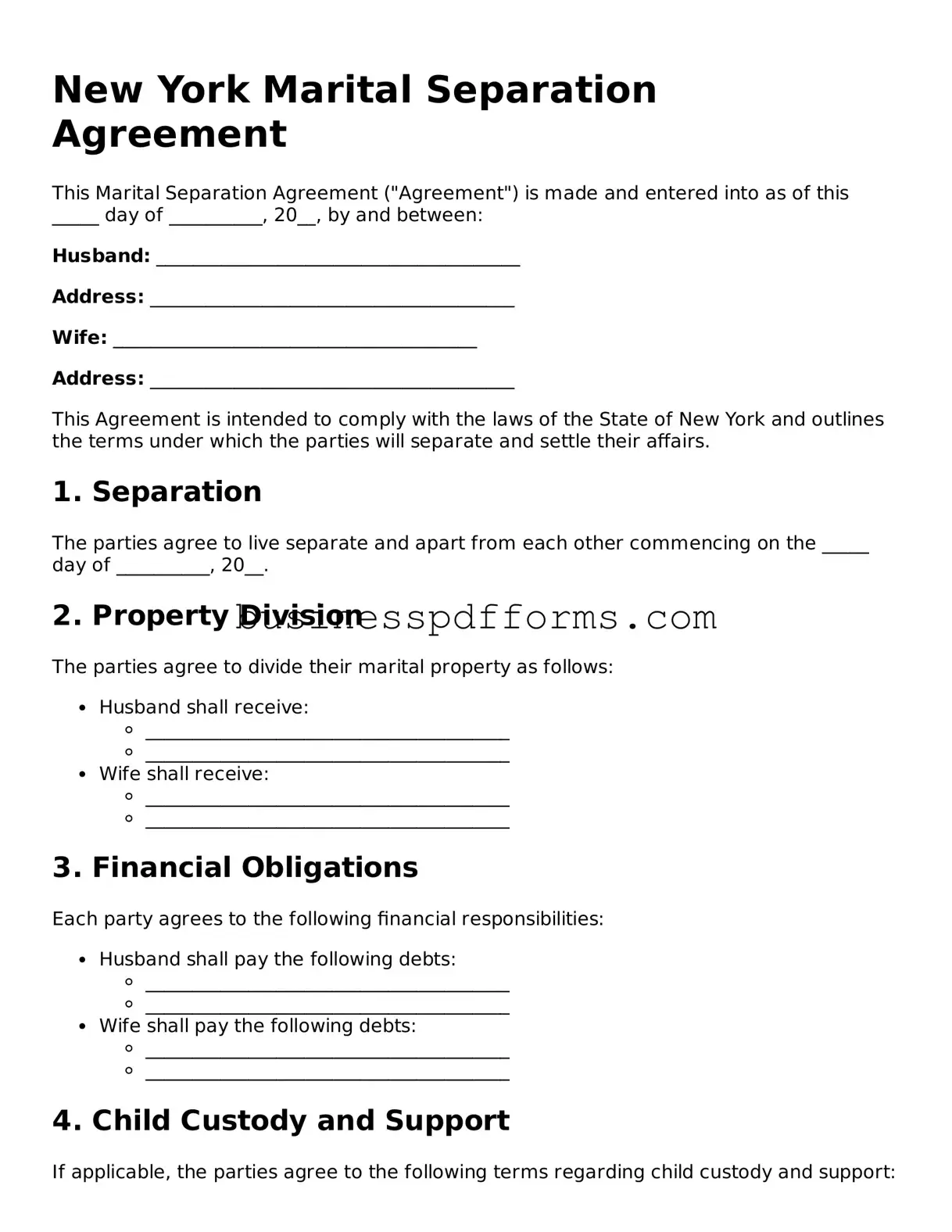 Free New York Marital Separation Agreement Template