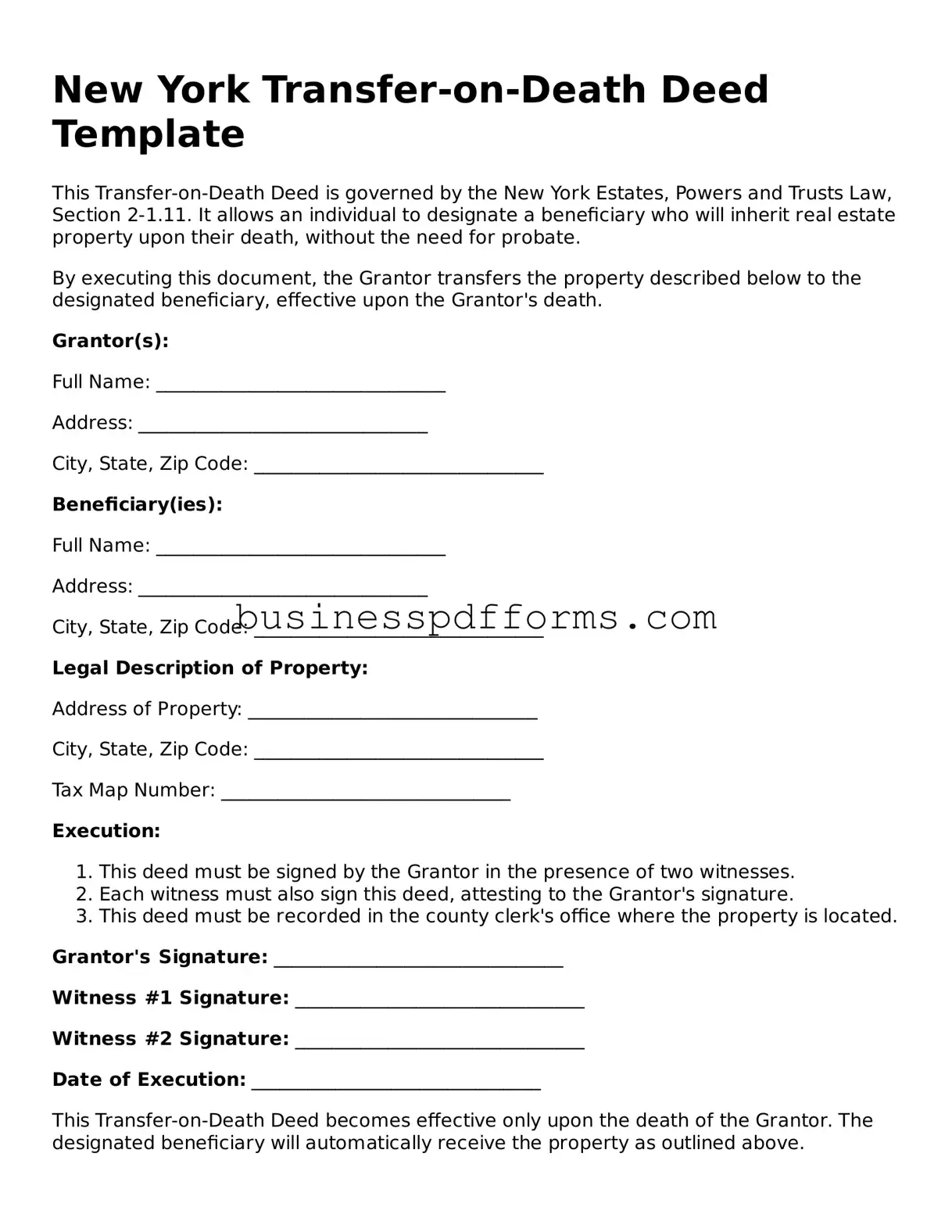 Free New York Transfer-on-Death Deed Template