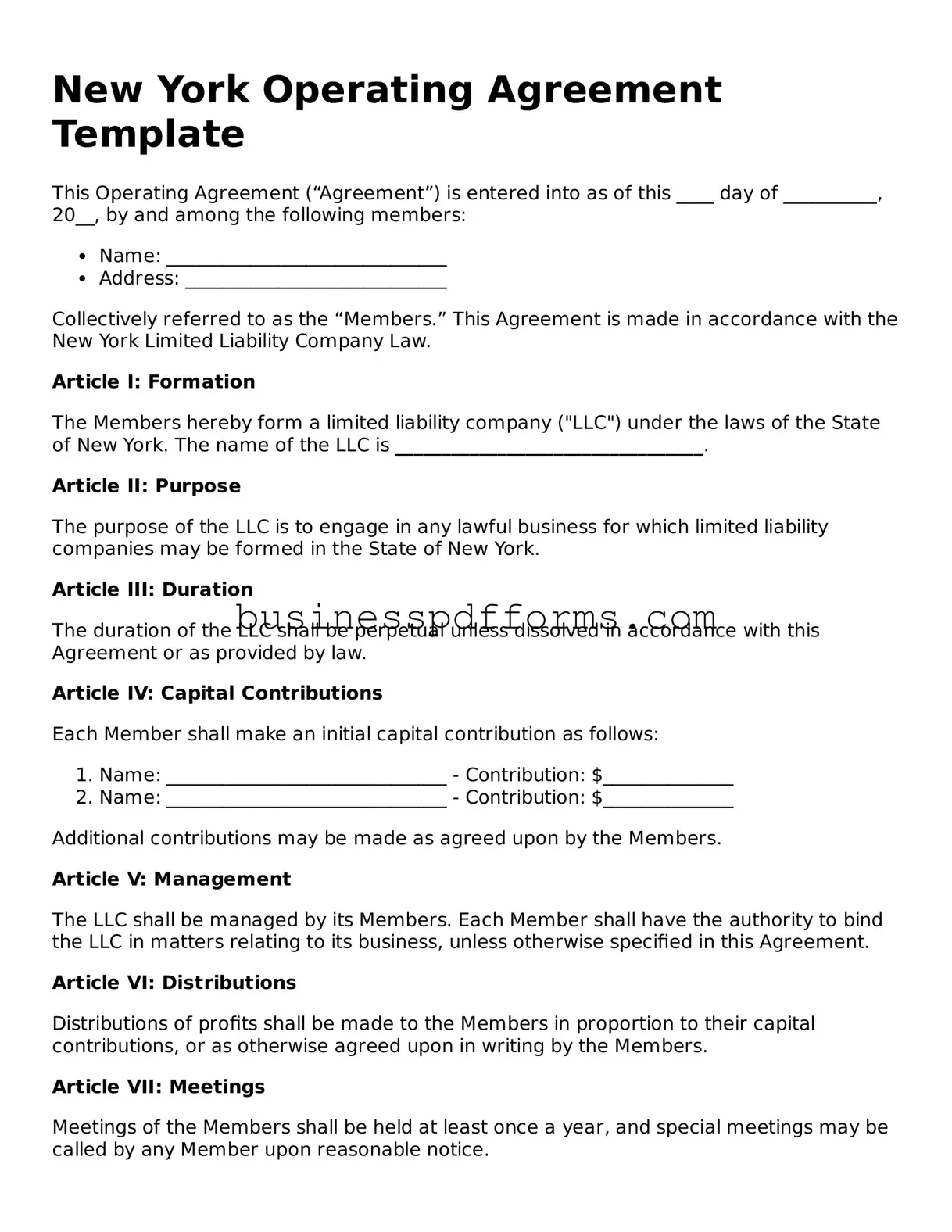 Free New York Operating Agreement Template