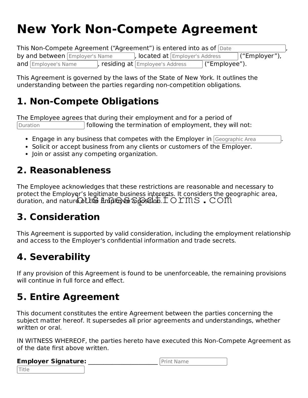 Free New York Non-compete Agreement Template