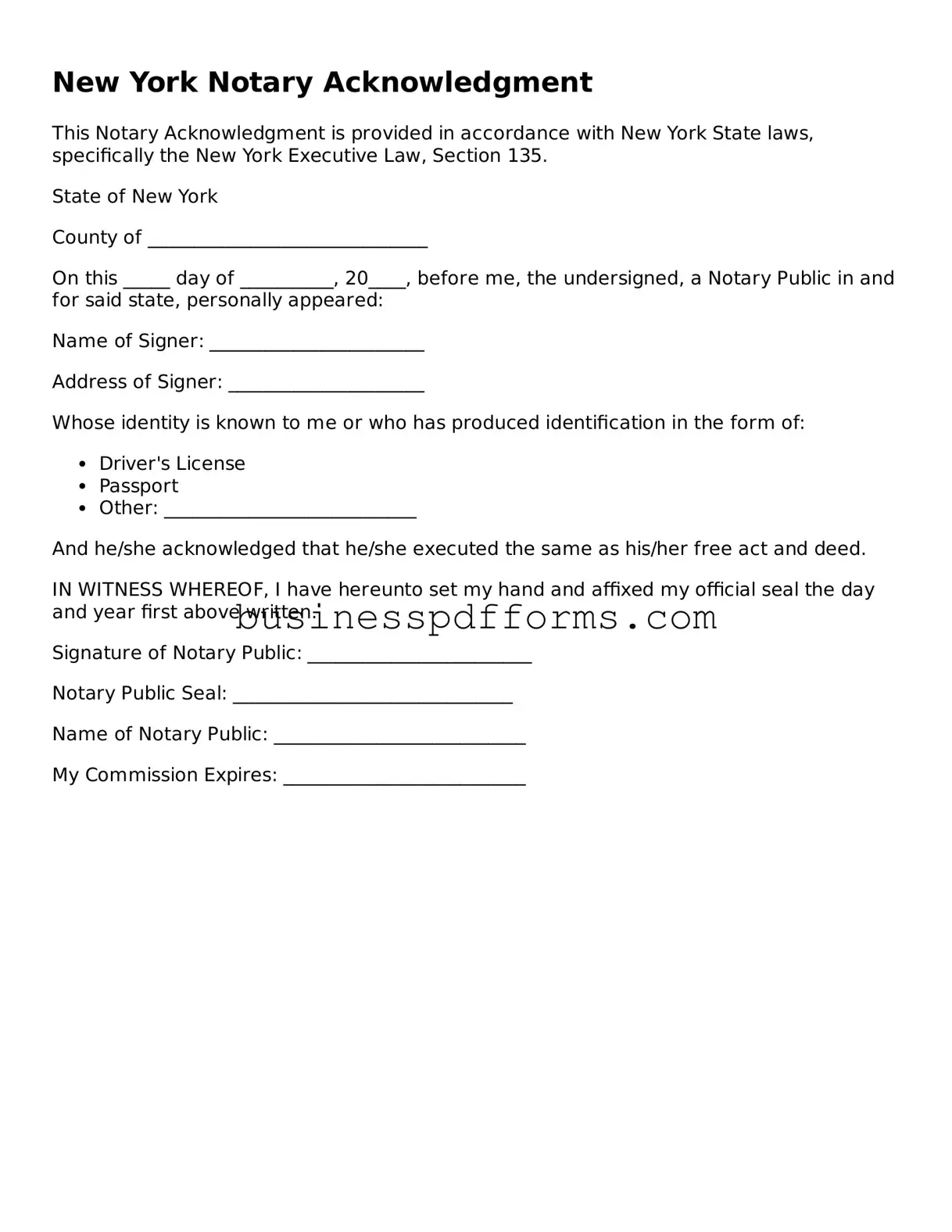 Free New York Notary Acknowledgement Template
