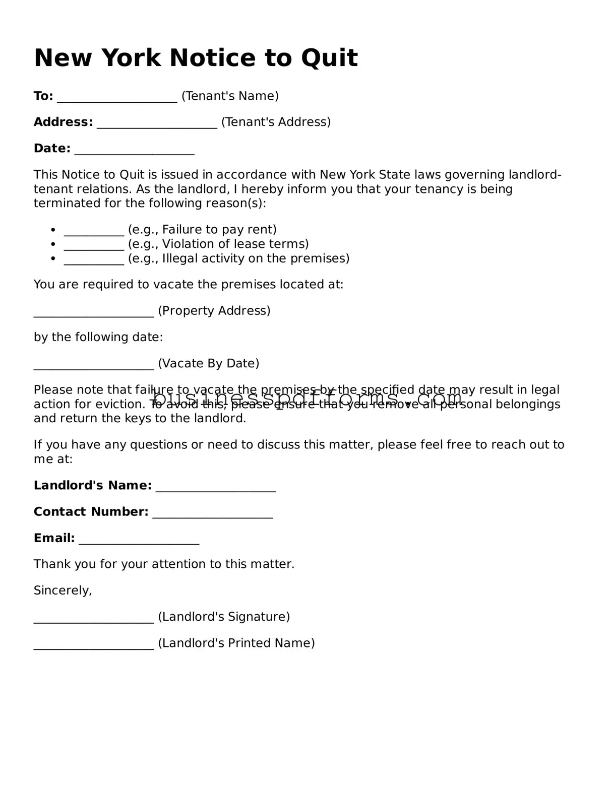 Free New York Notice to Quit Template