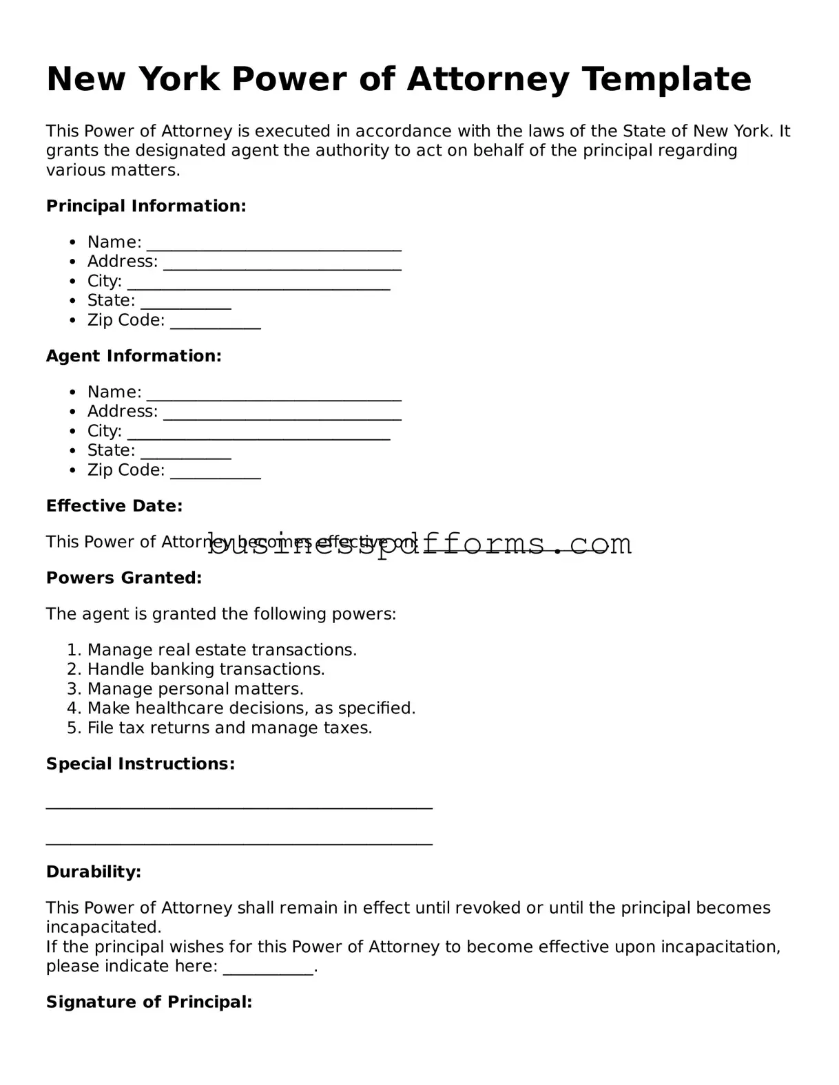 Free New York Power of Attorney Template