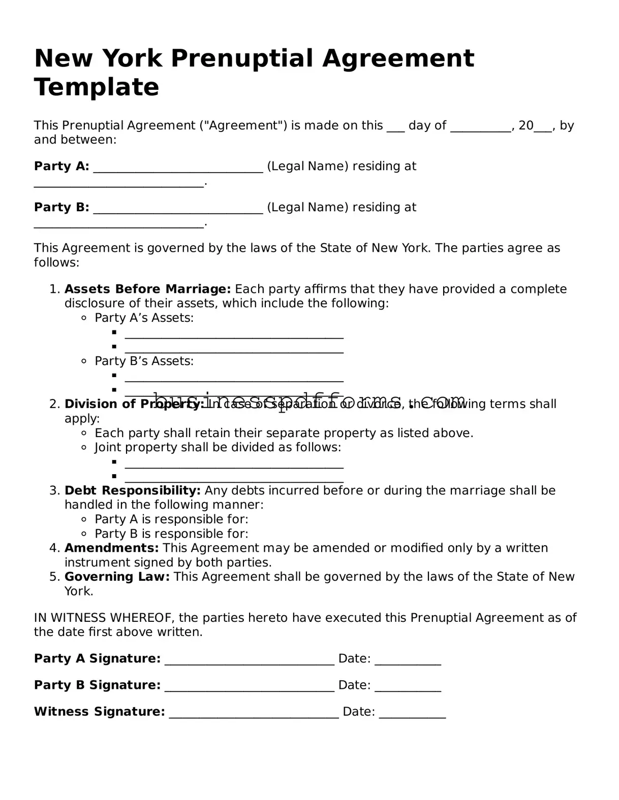 Free New York Prenuptial Agreement Template