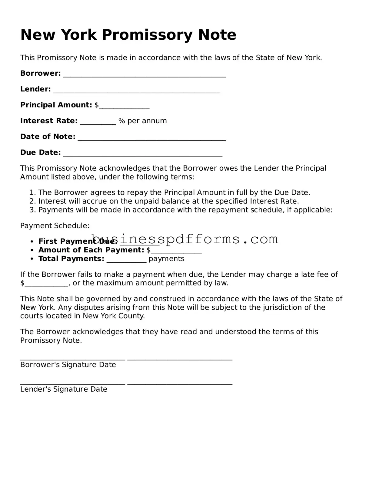Free New York Promissory Note Template