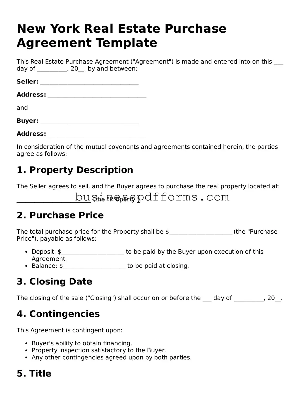 Free New York Real Estate Purchase Agreement Template