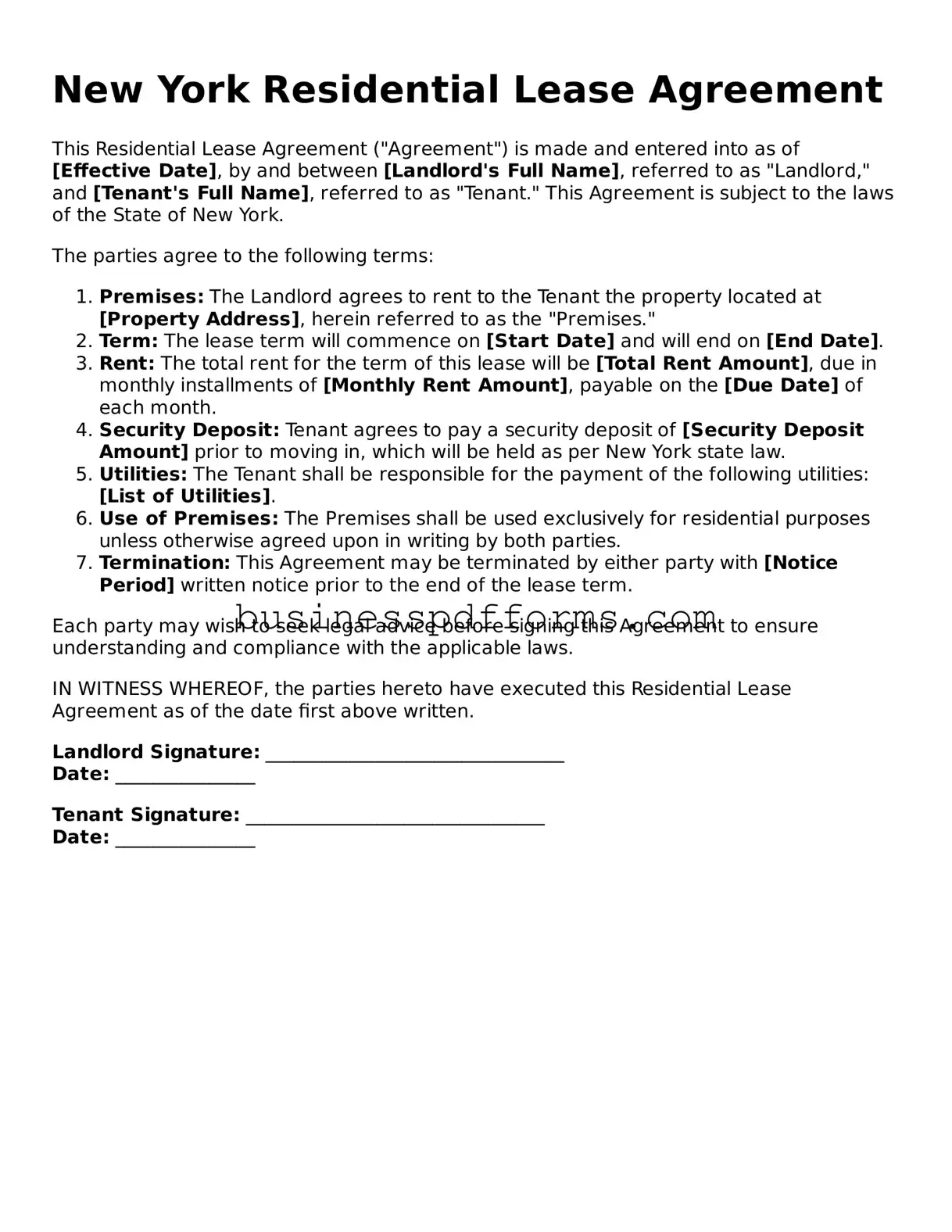 Free New York Residential Lease Agreement Template