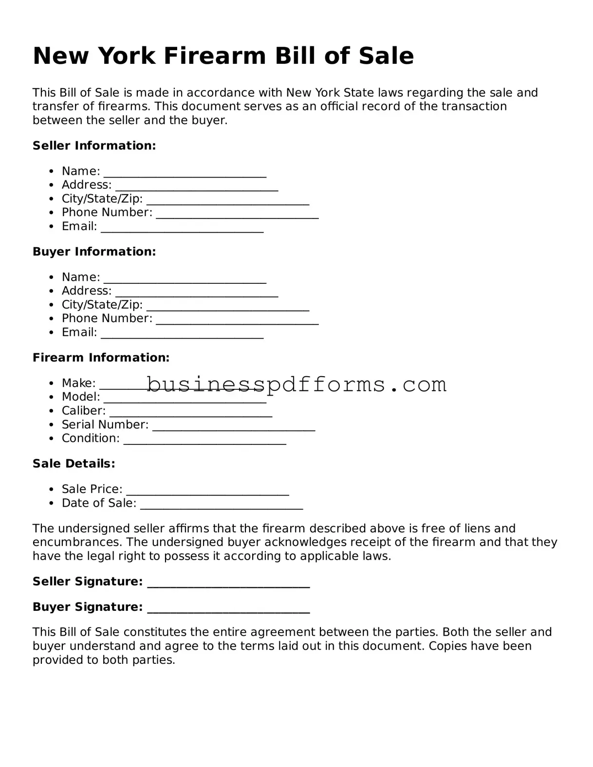 Free New York Firearm Bill of Sale Template