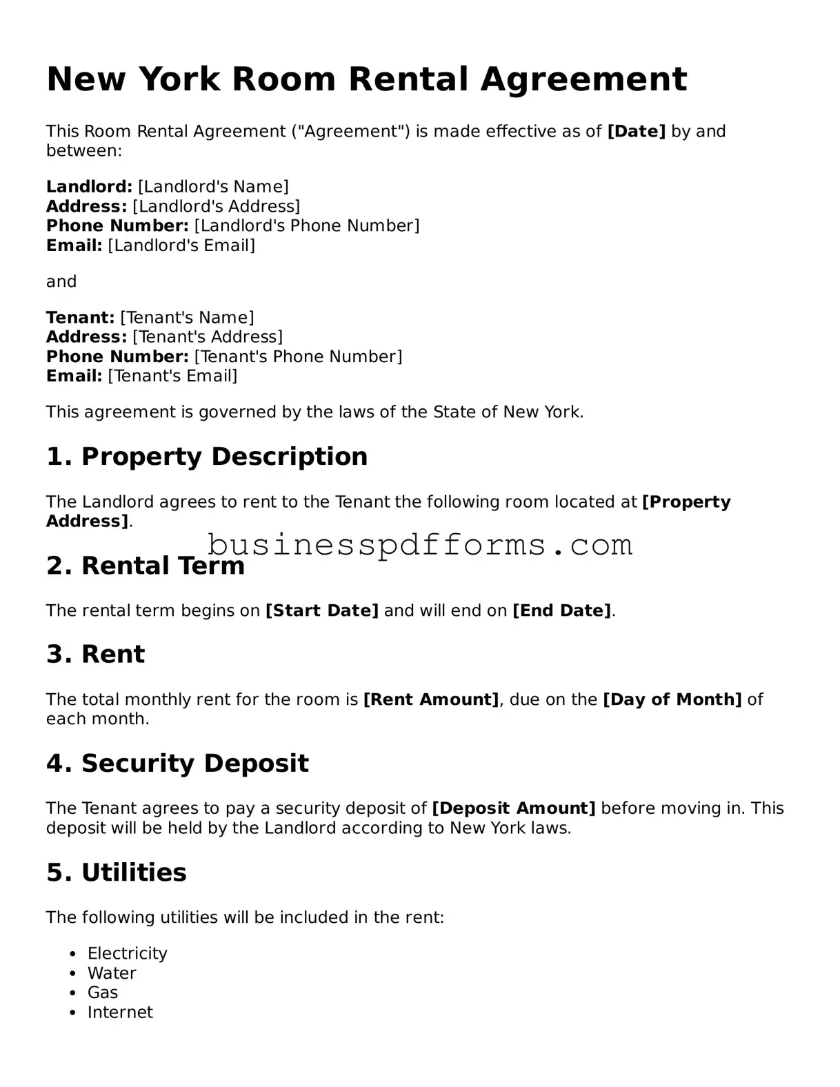 Free New York Room Rental Agreement Template