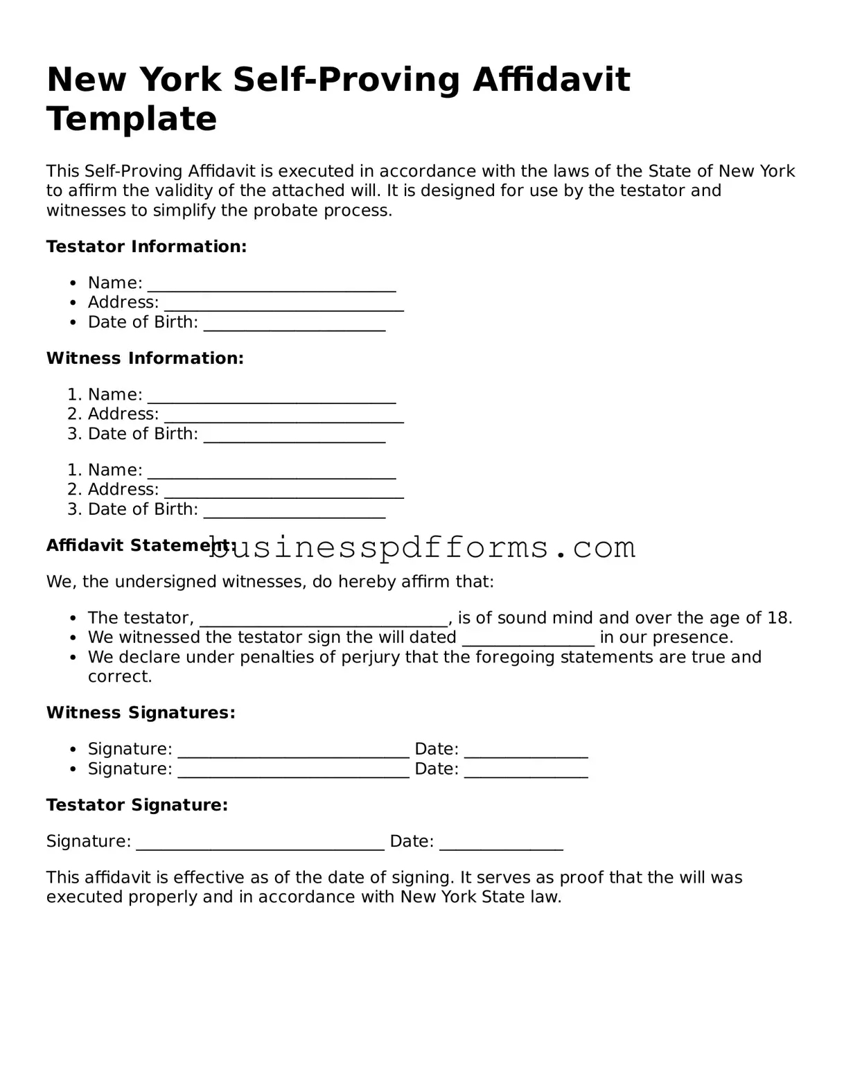 Free New York Self-Proving Affidavit Template