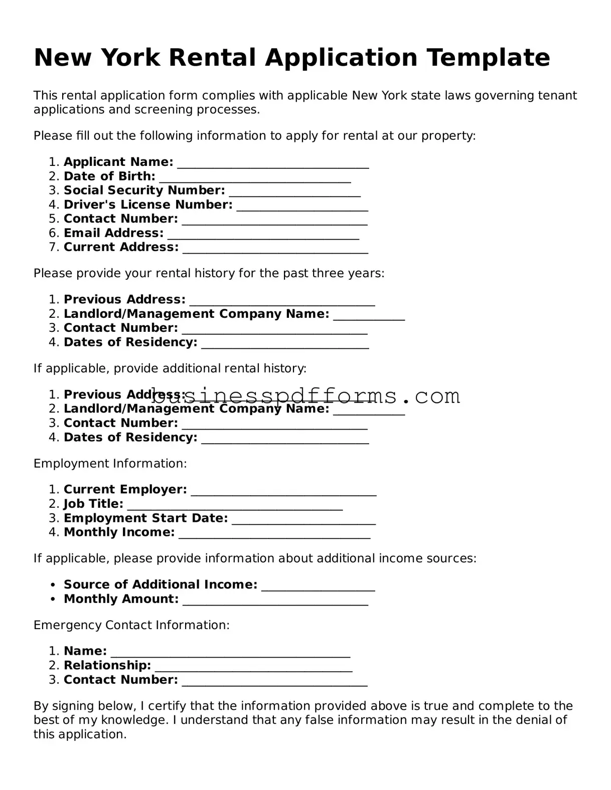 Free New York Rental Application Template