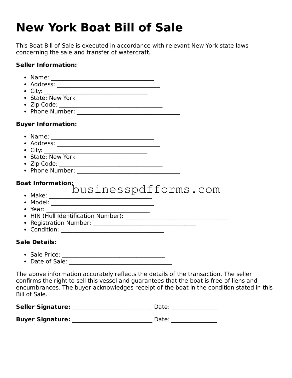 Free New York Boat Bill of Sale Template