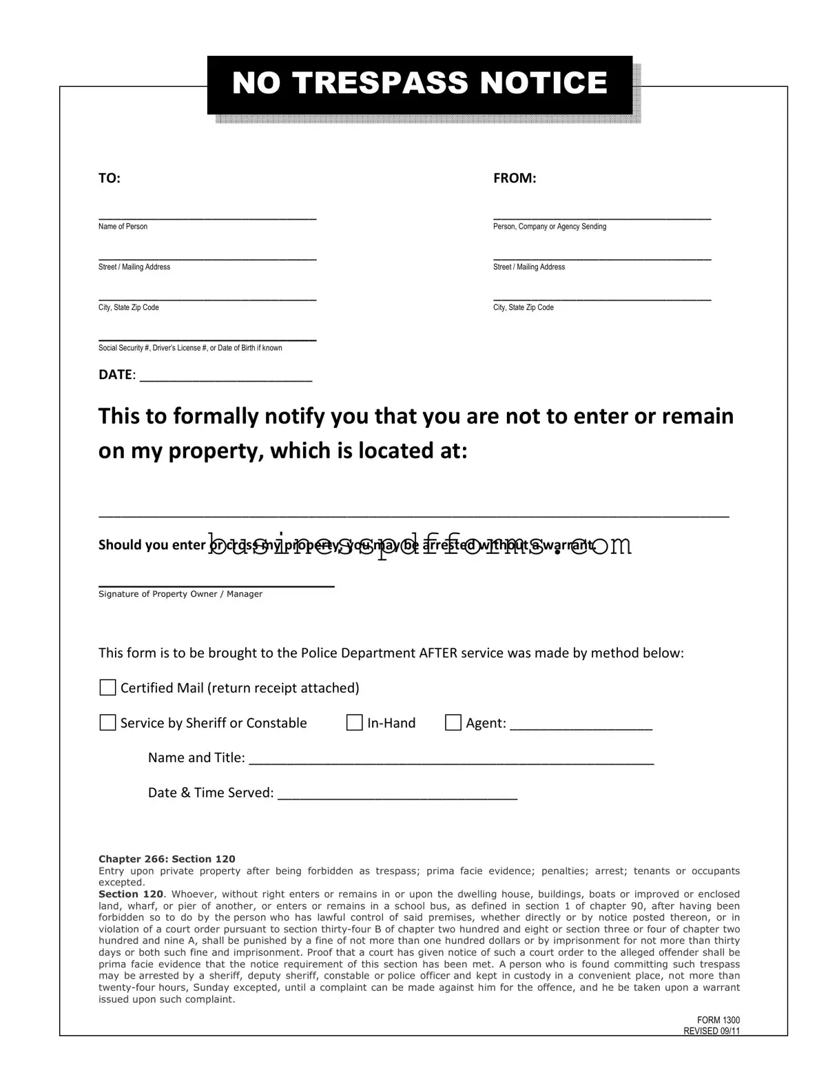 Fill in Your No Trespassing Letter Template