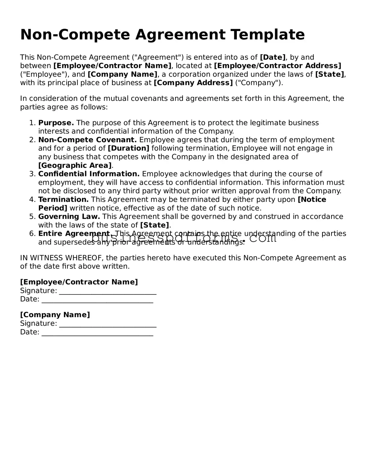 Attorney-Verified Non-compete Agreement Template