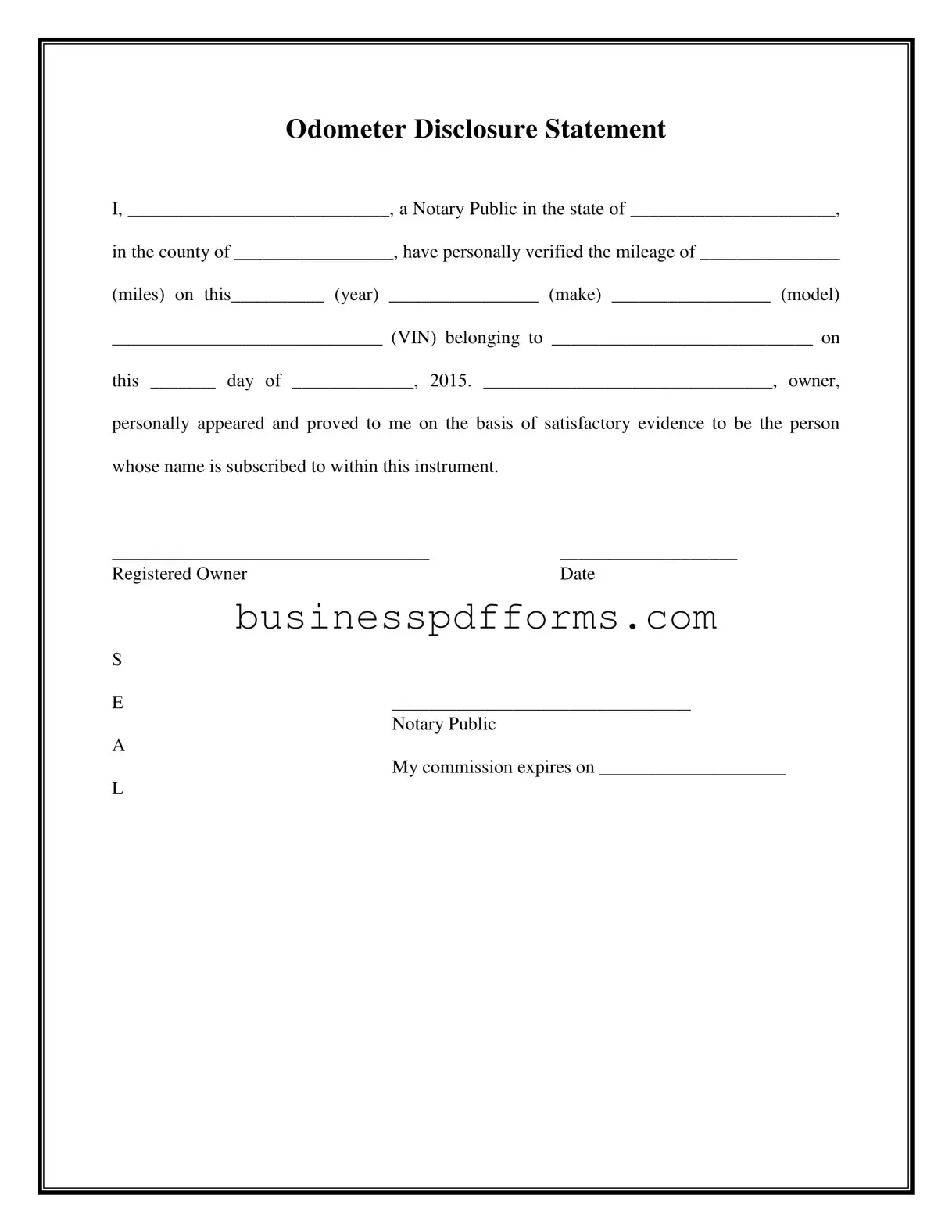 Fill in Your Notarized Odometer Statement Template