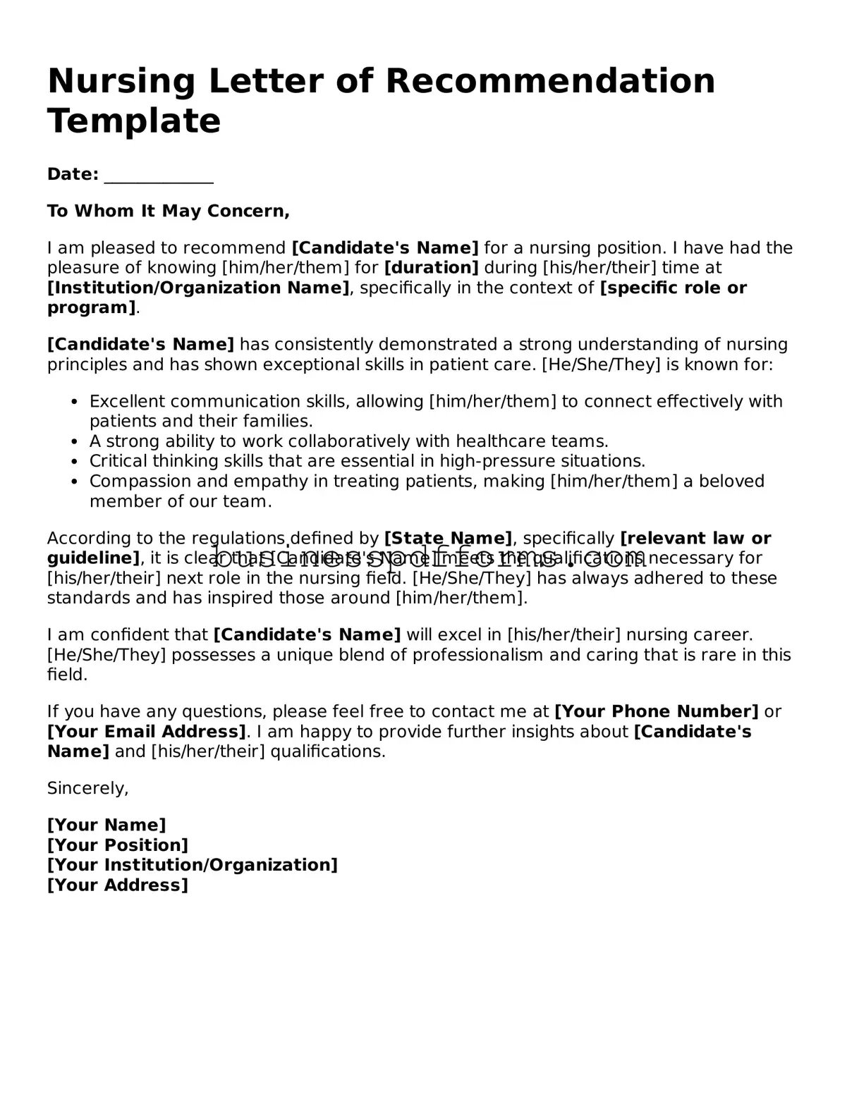 Attorney-Verified Nursing Letter of Recommendation Template