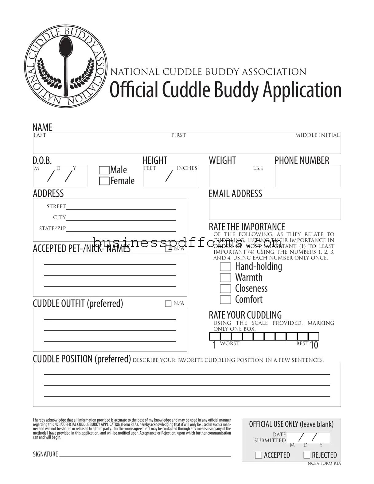 Fill in Your Cuddle Buddy Application Template